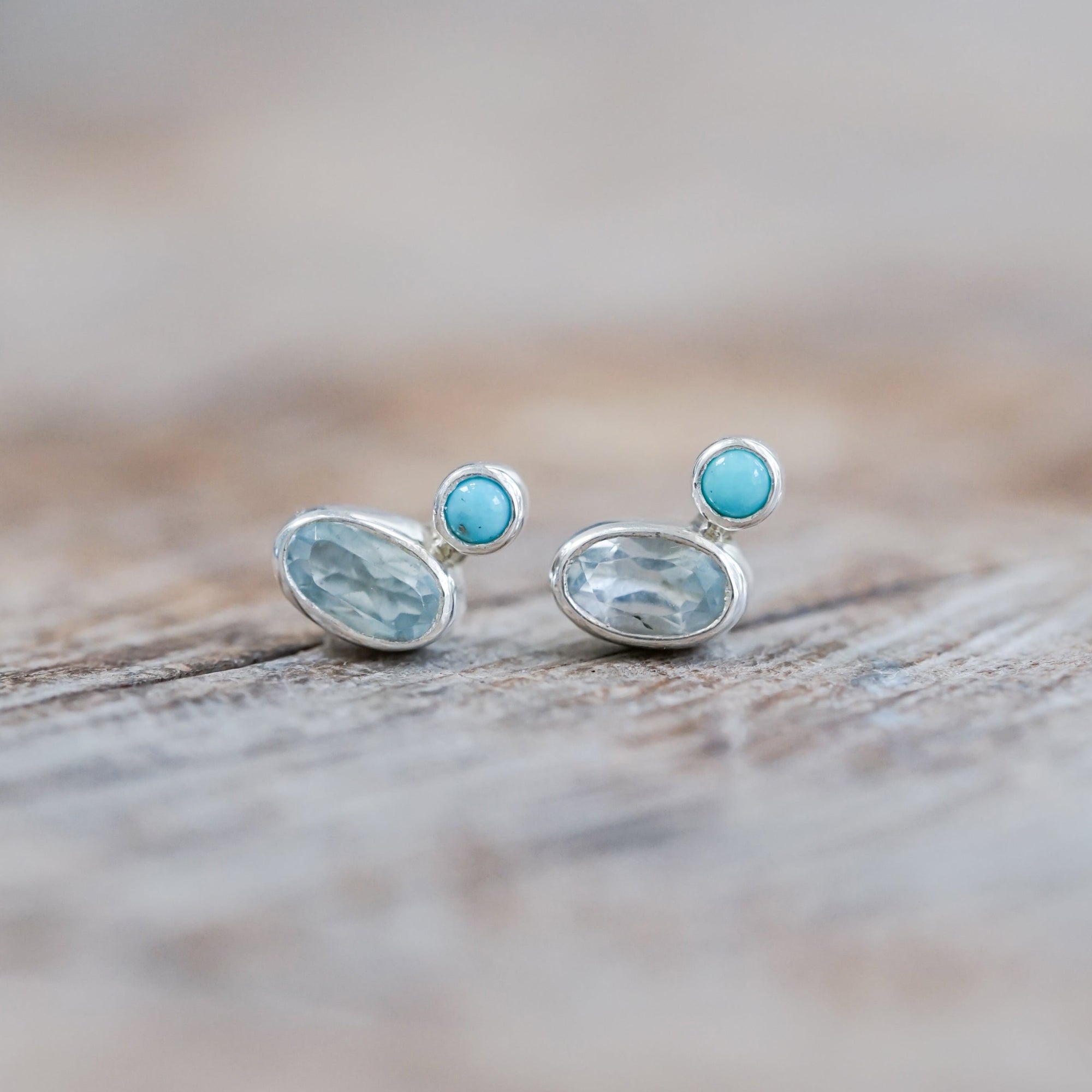Oval Topaz and Round Turquoise Earrings - Gardens of the Sun | Ethical Jewelry