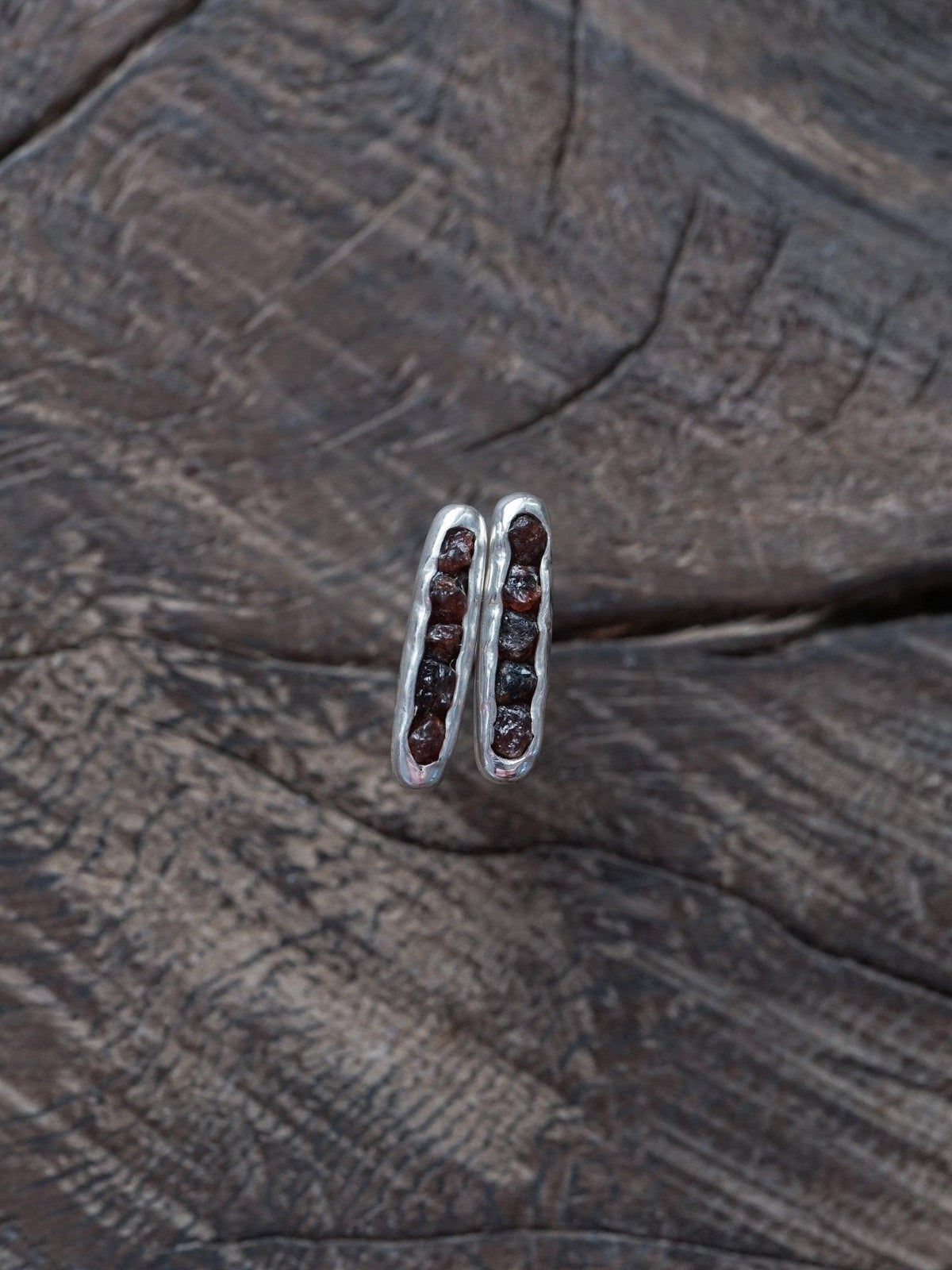 Montana Garnet Stud Earrings with Hidden Gems in recycled sterling silver