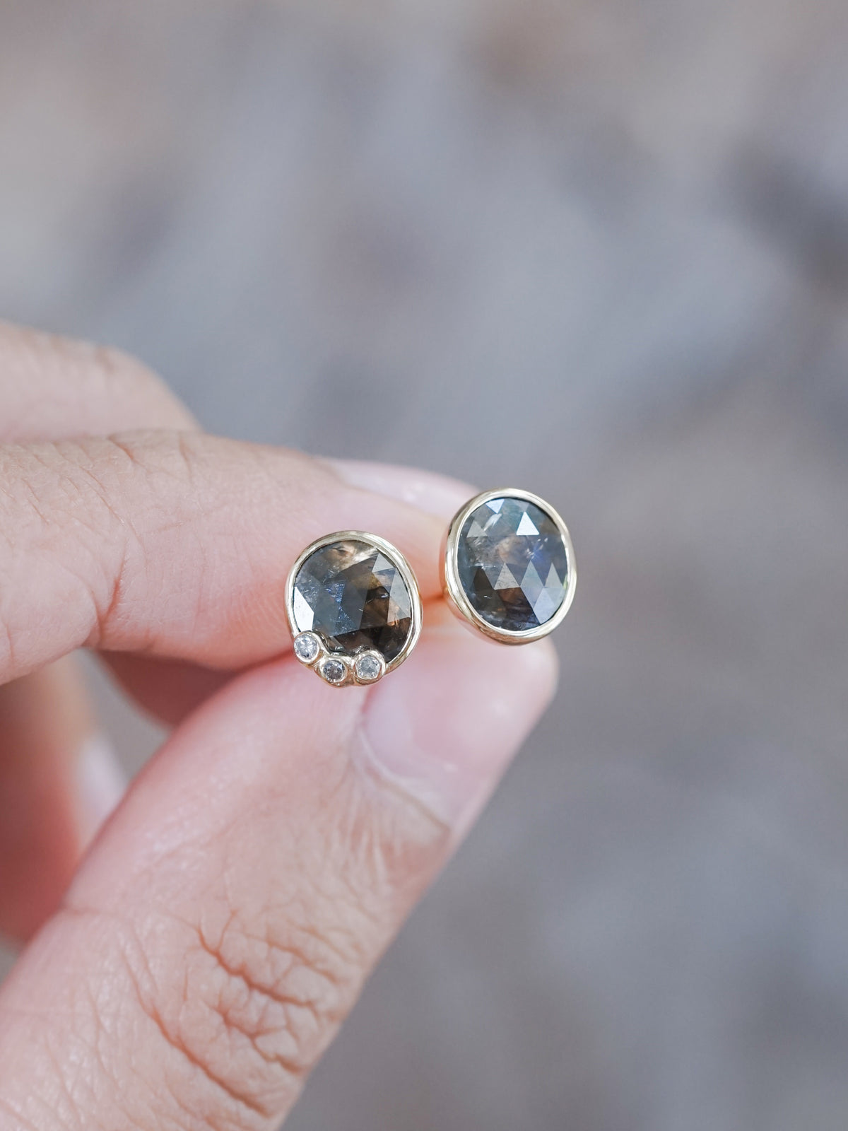 Oval Rustic Diamond Earrings in Gold - Gardens of the Sun | Ethical Jewelry