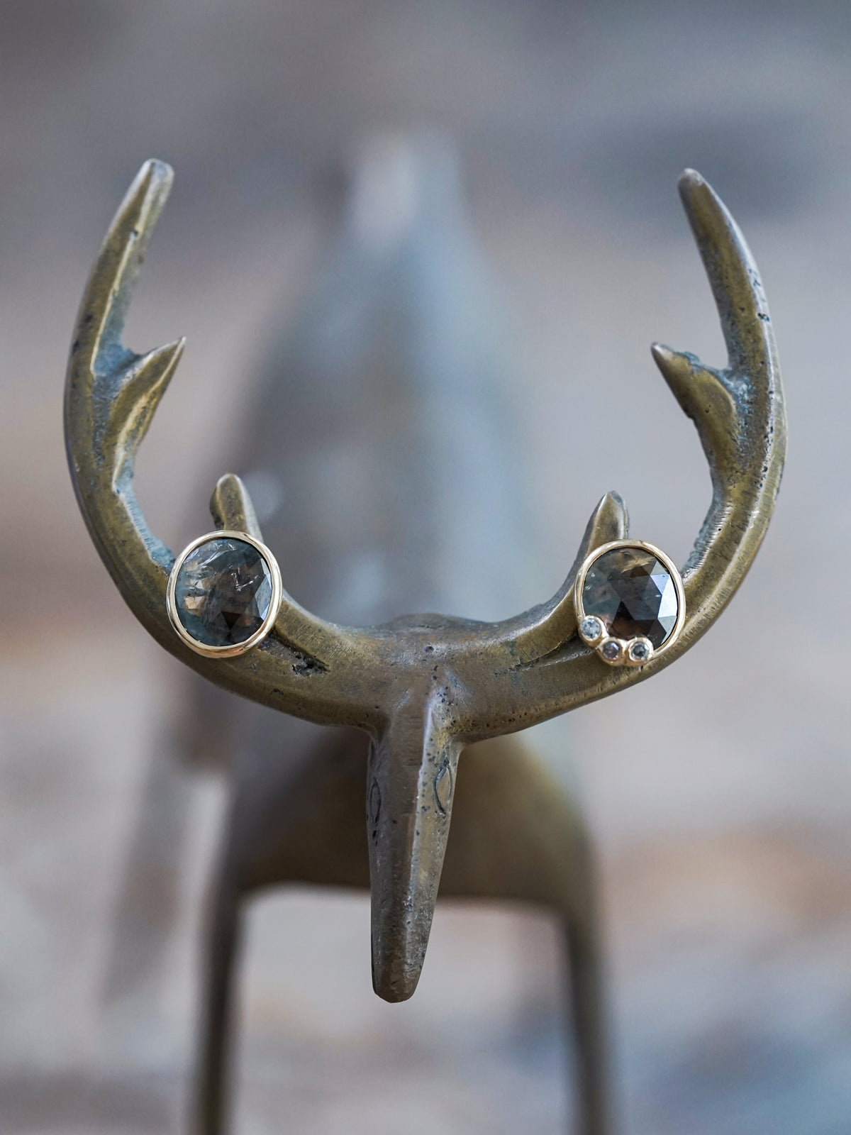 Oval Rustic Diamond Earrings in Gold - Gardens of the Sun | Ethical Jewelry