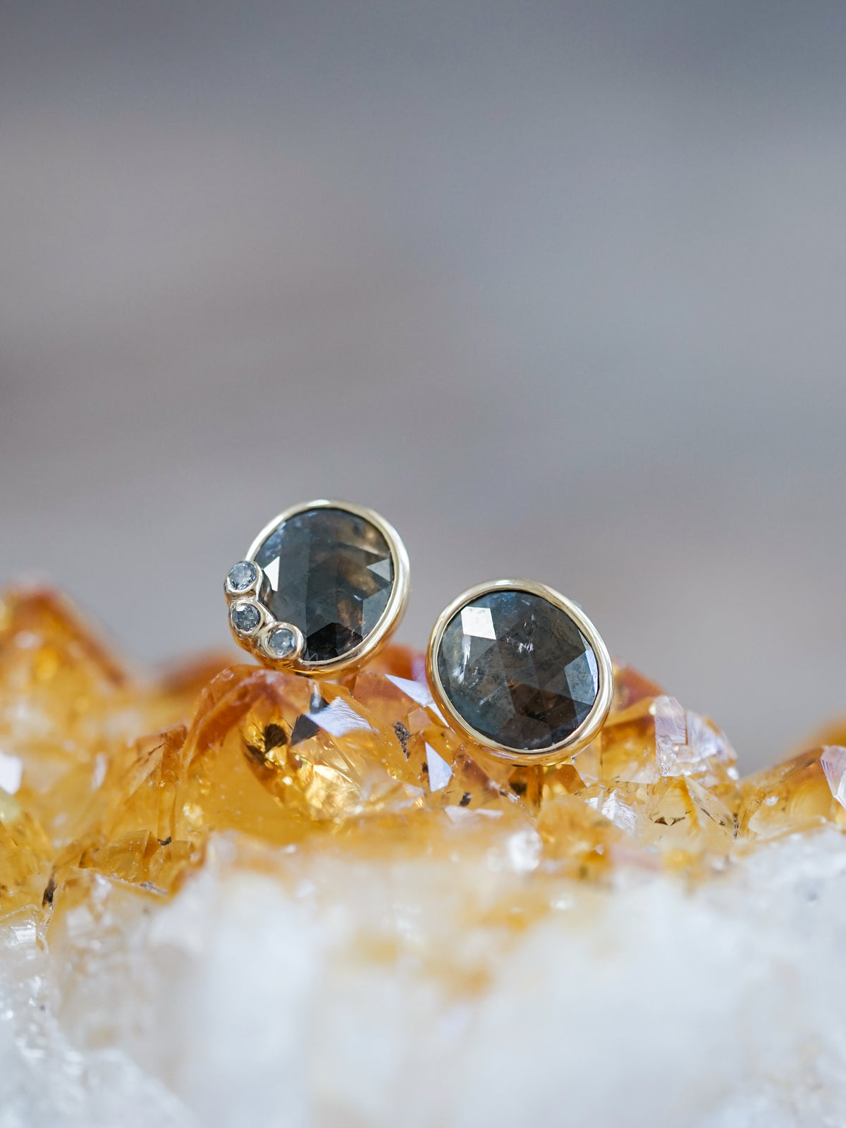 Oval Rustic Diamond Earrings in Gold - Gardens of the Sun | Ethical Jewelry