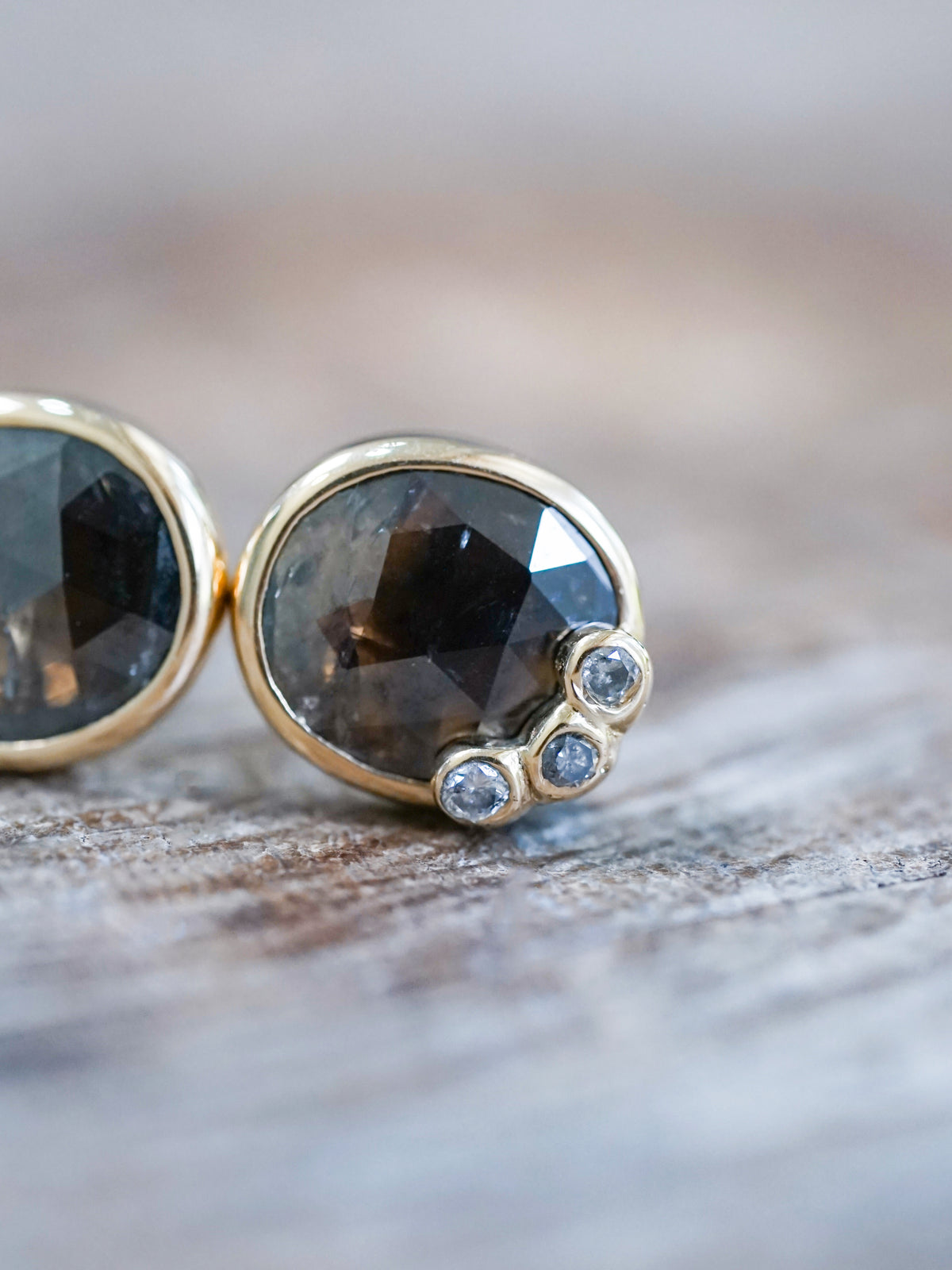 Oval Rustic Diamond Earrings in Gold - Gardens of the Sun | Ethical Jewelry