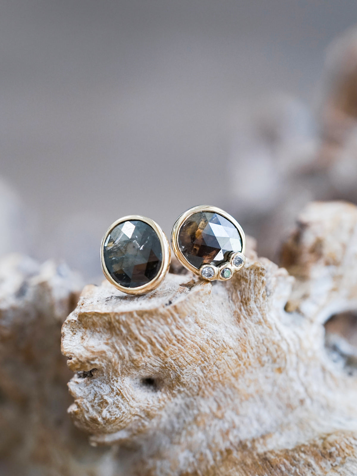 Oval Rustic Diamond Earrings in Gold - Gardens of the Sun | Ethical Jewelry