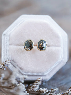 Oval Rustic Diamond Earrings in Ethical Gold