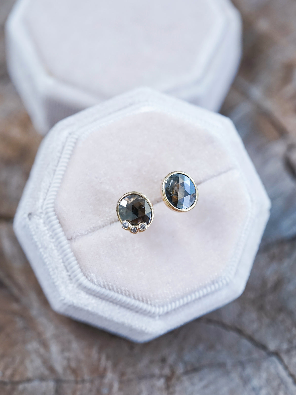 Oval Rustic Diamond Earrings in Gold - Gardens of the Sun | Ethical Jewelry