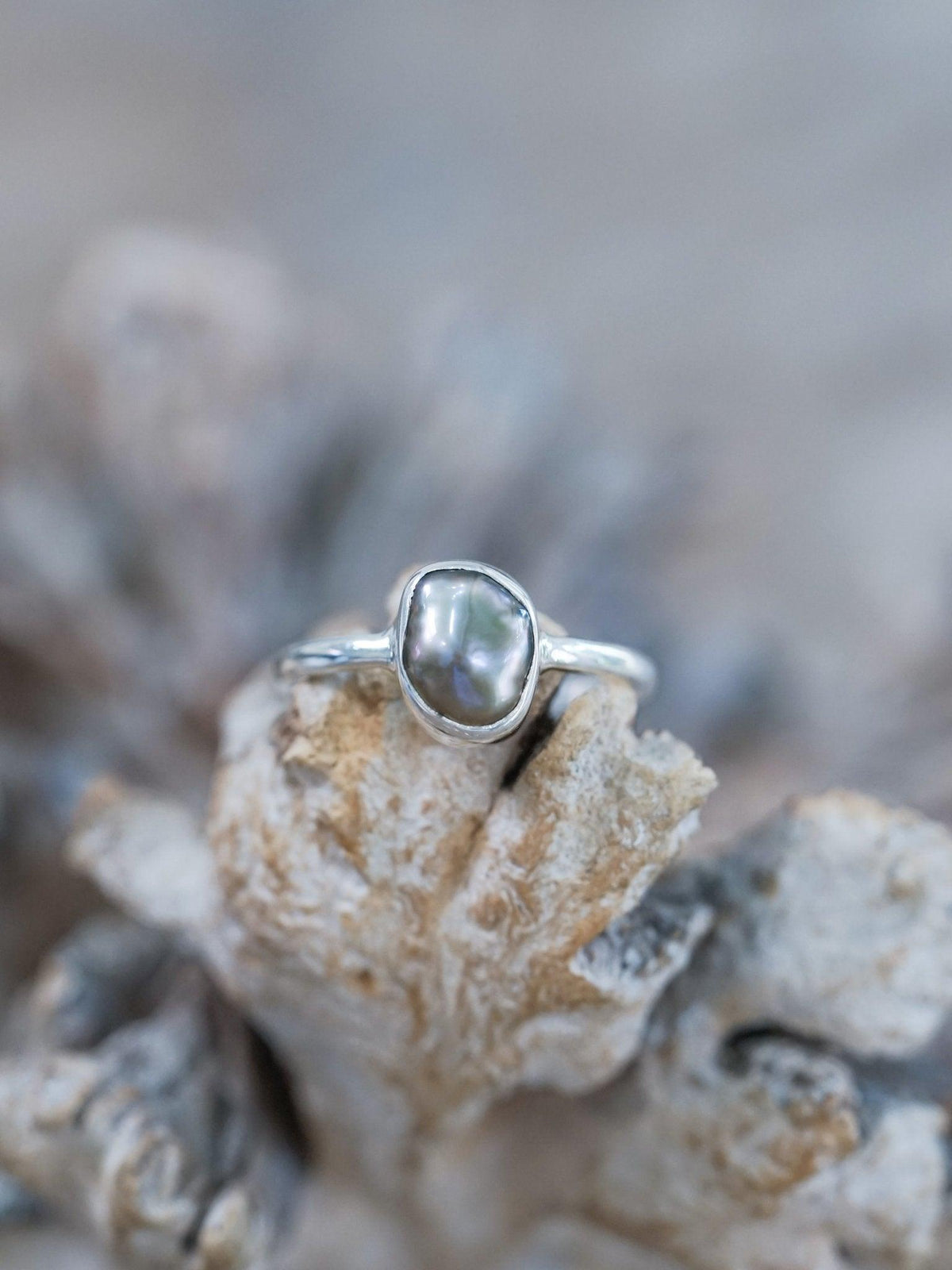 Quirky Freshwater Keshi Pearl Ring in Recycled Sterling Silver