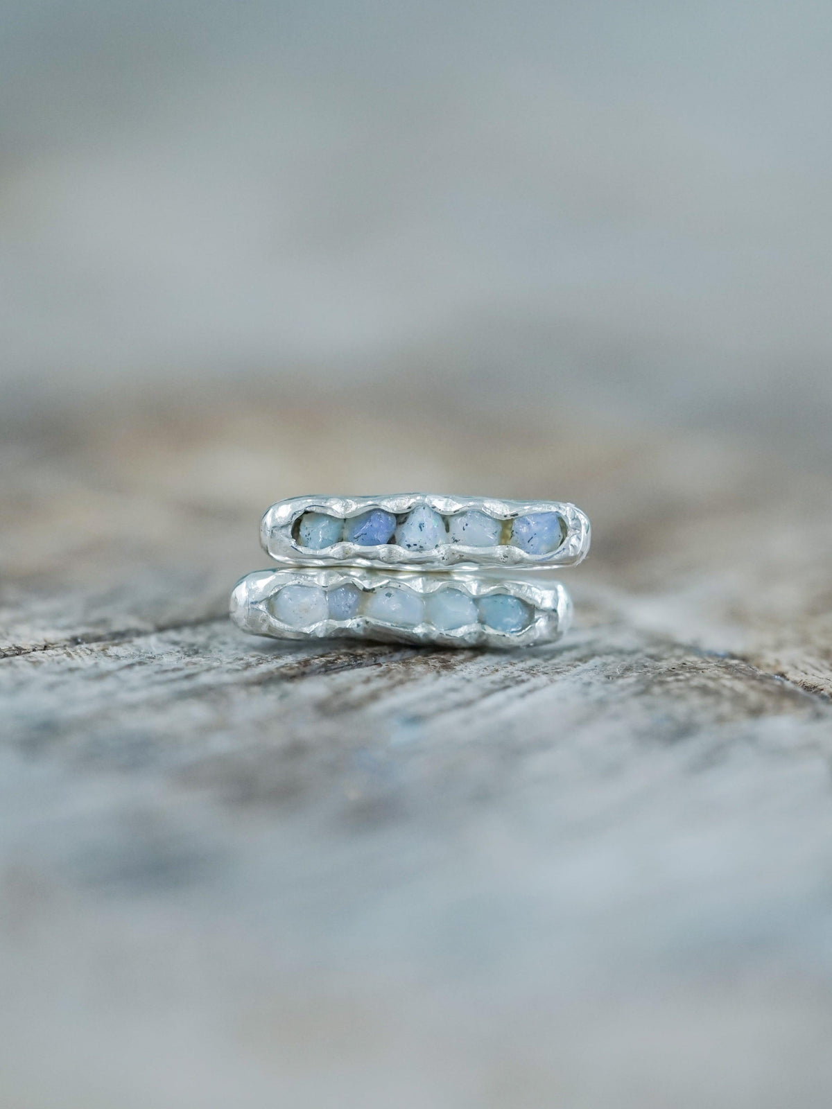 Raw Opal Earrings with Hidden Gems in recycled sterling silver