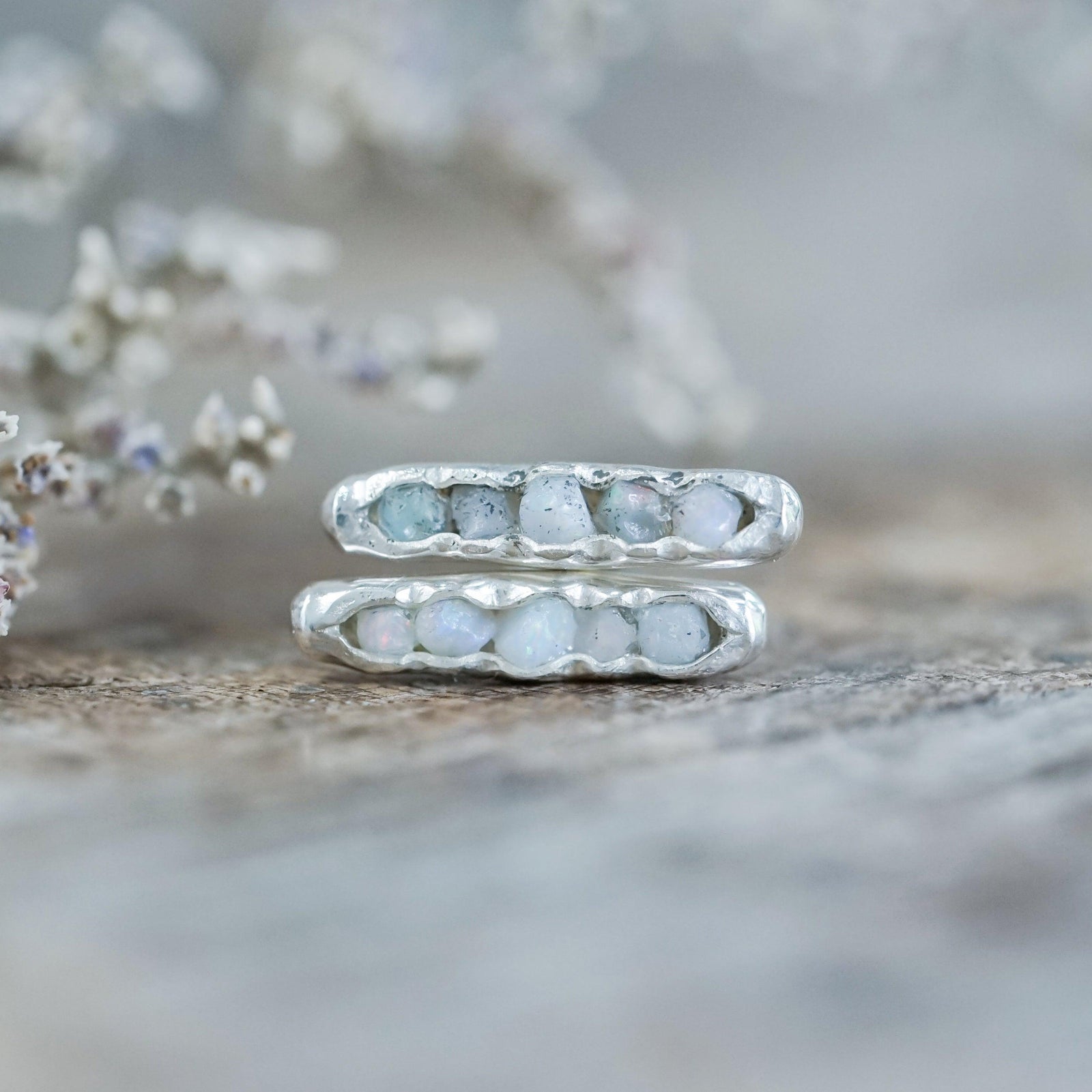 Raw Opal Earrings with Hidden Gems in sterling silver