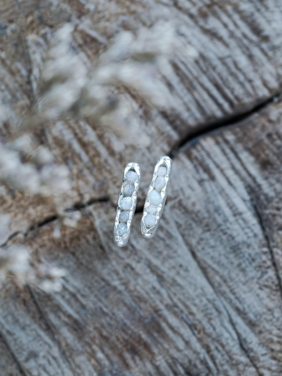 Raw Opal Stud Earrings with Hidden Gems in sterling silver