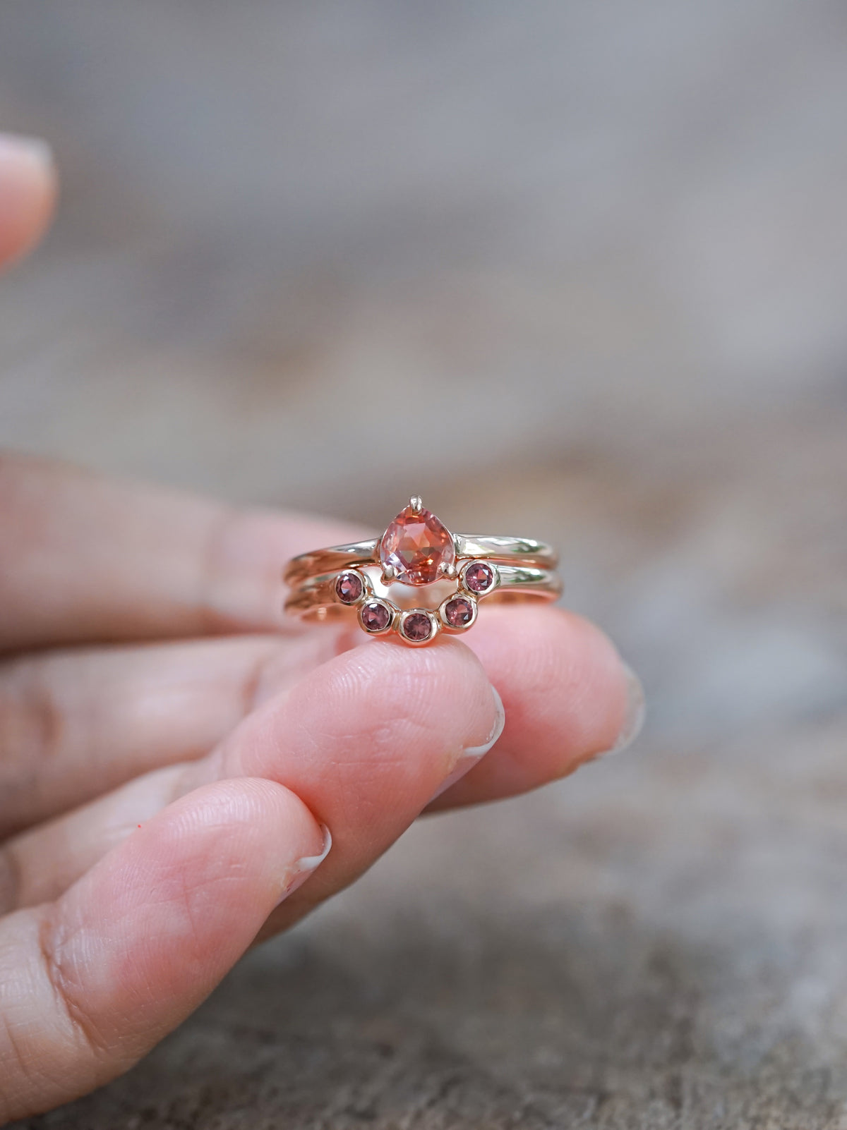 Montana Sapphire and Spinel Ring Set in Rose Gold - Size 7 - Gardens of the Sun | Ethical Jewelry