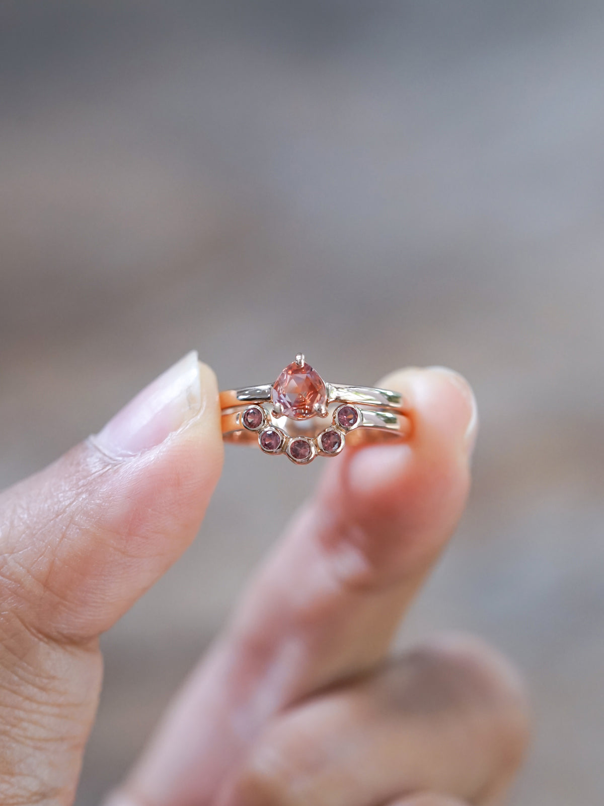 Montana Sapphire and Spinel Ring Set in Rose Gold - Size 7 - Gardens of the Sun | Ethical Jewelry