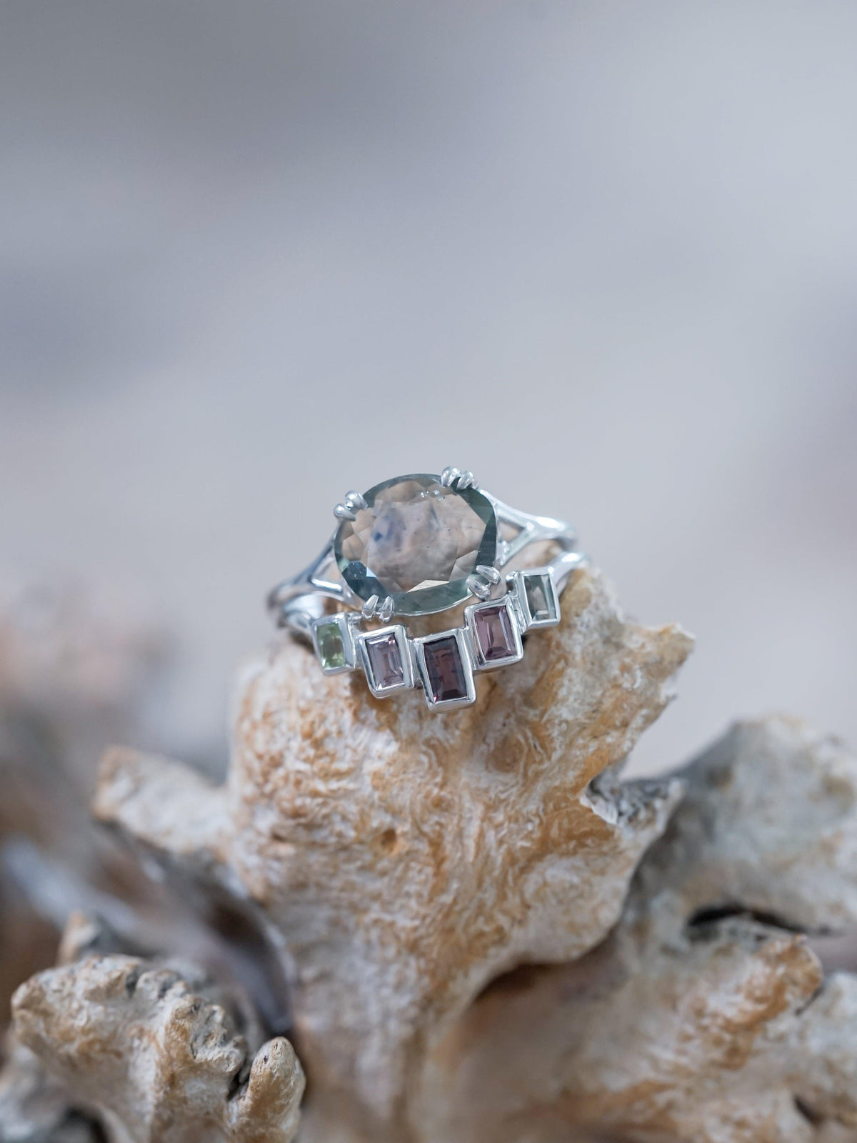 Rose Cut Montana Sapphire Ring Set in White Gold Size