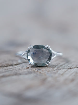 Rose Cut Montana Sapphire Ring Set in White Gold