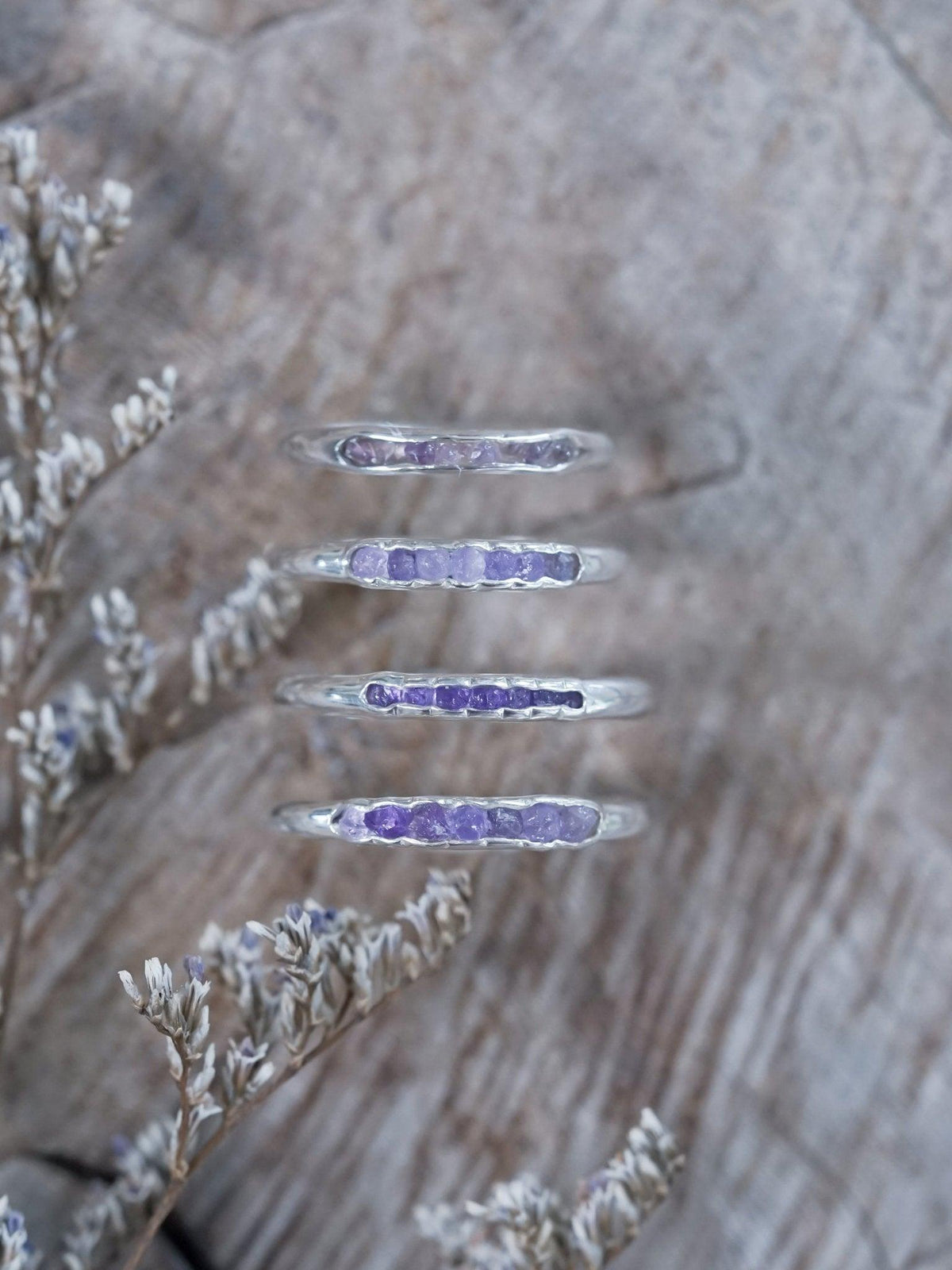 Rough Amethyst Rings with Hidden Gems in sterling silver