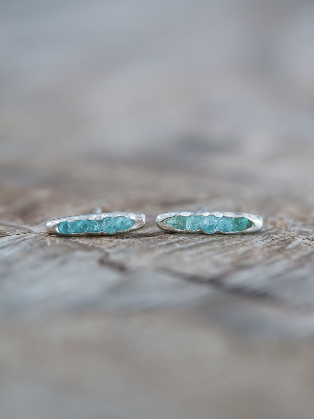 Rough Apatite Earrings with Hidden Gems in sterling silver
