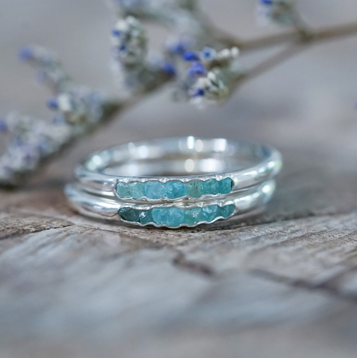 Rough Apatite Ring with Hidden Gems in sterling silver