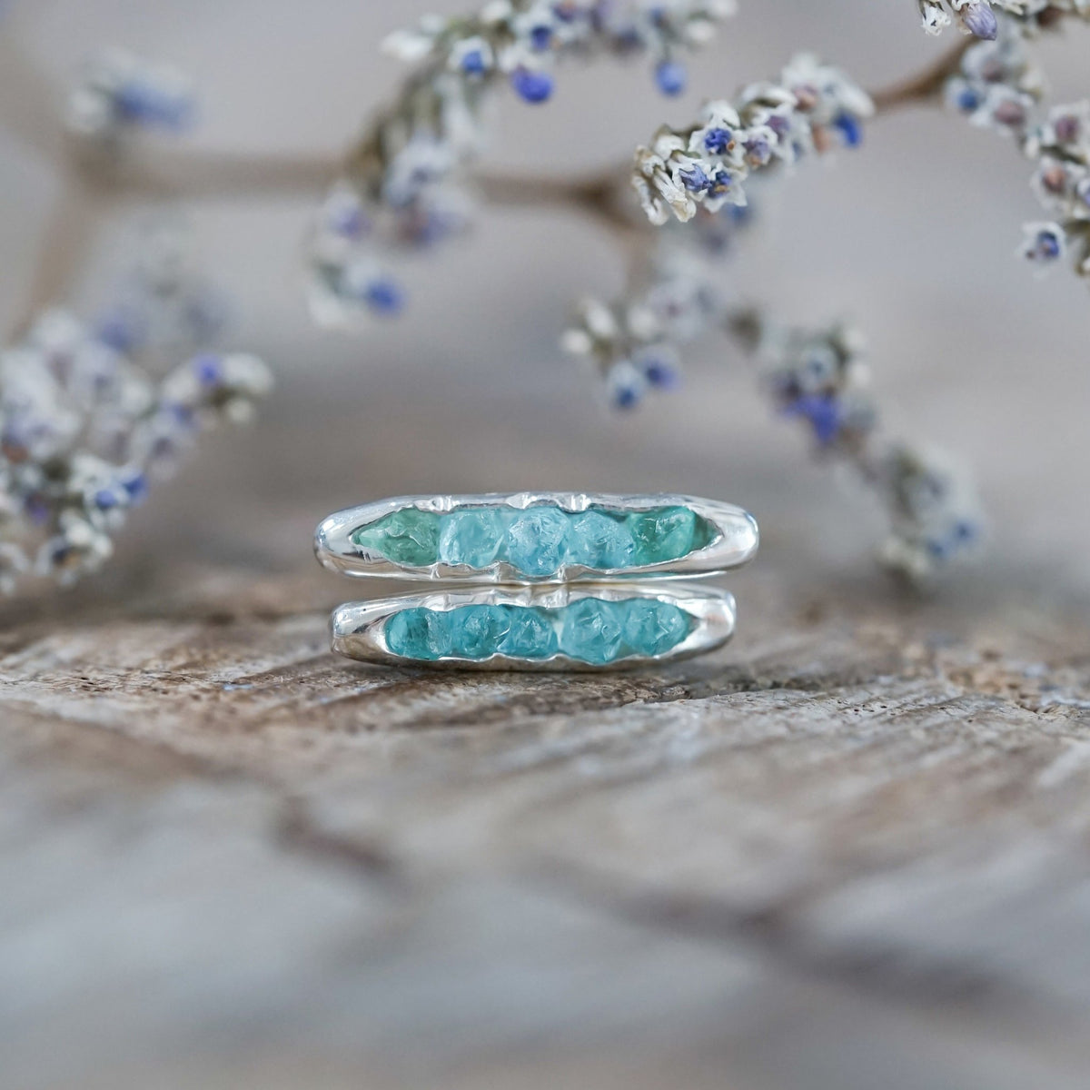 Rough Apatite Stud Earrings with Hidden Gems in sterling silver