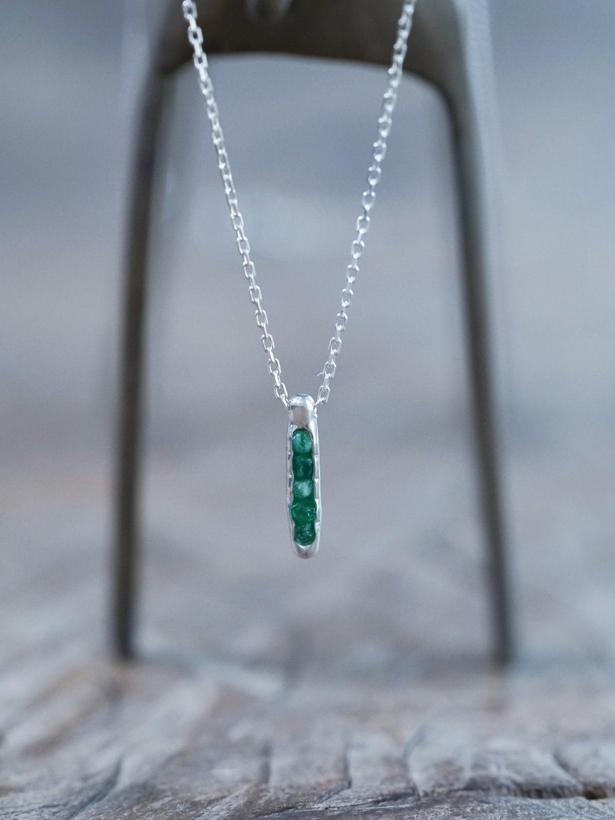 Rough Emerald Necklace with Hidden Gems in recycled sterling silver