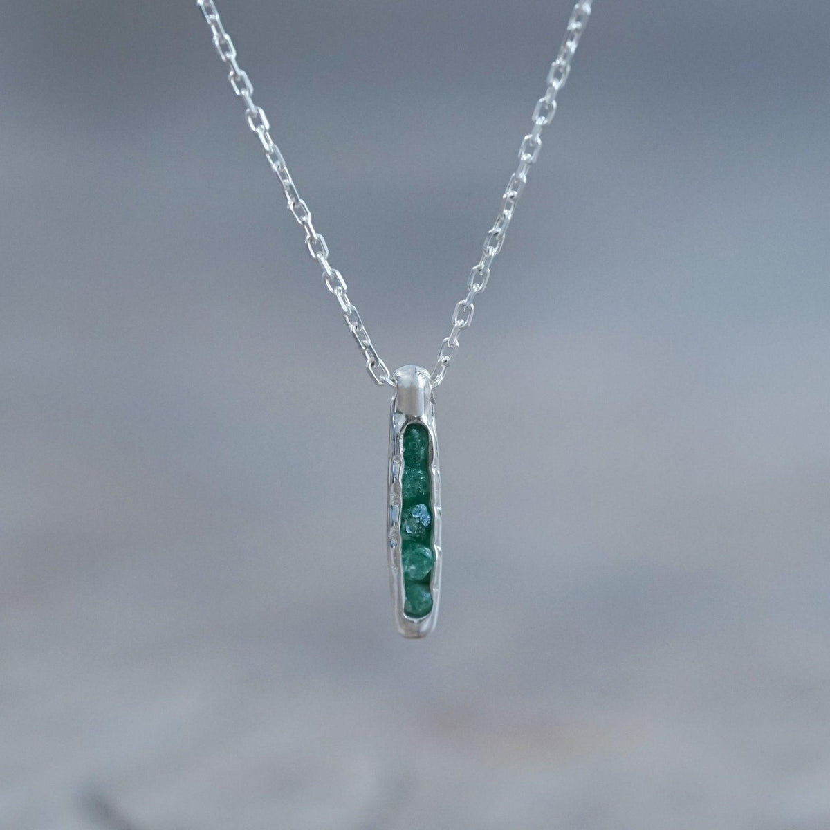 Rough Emerald Necklace with Hidden Gems in sterling silver