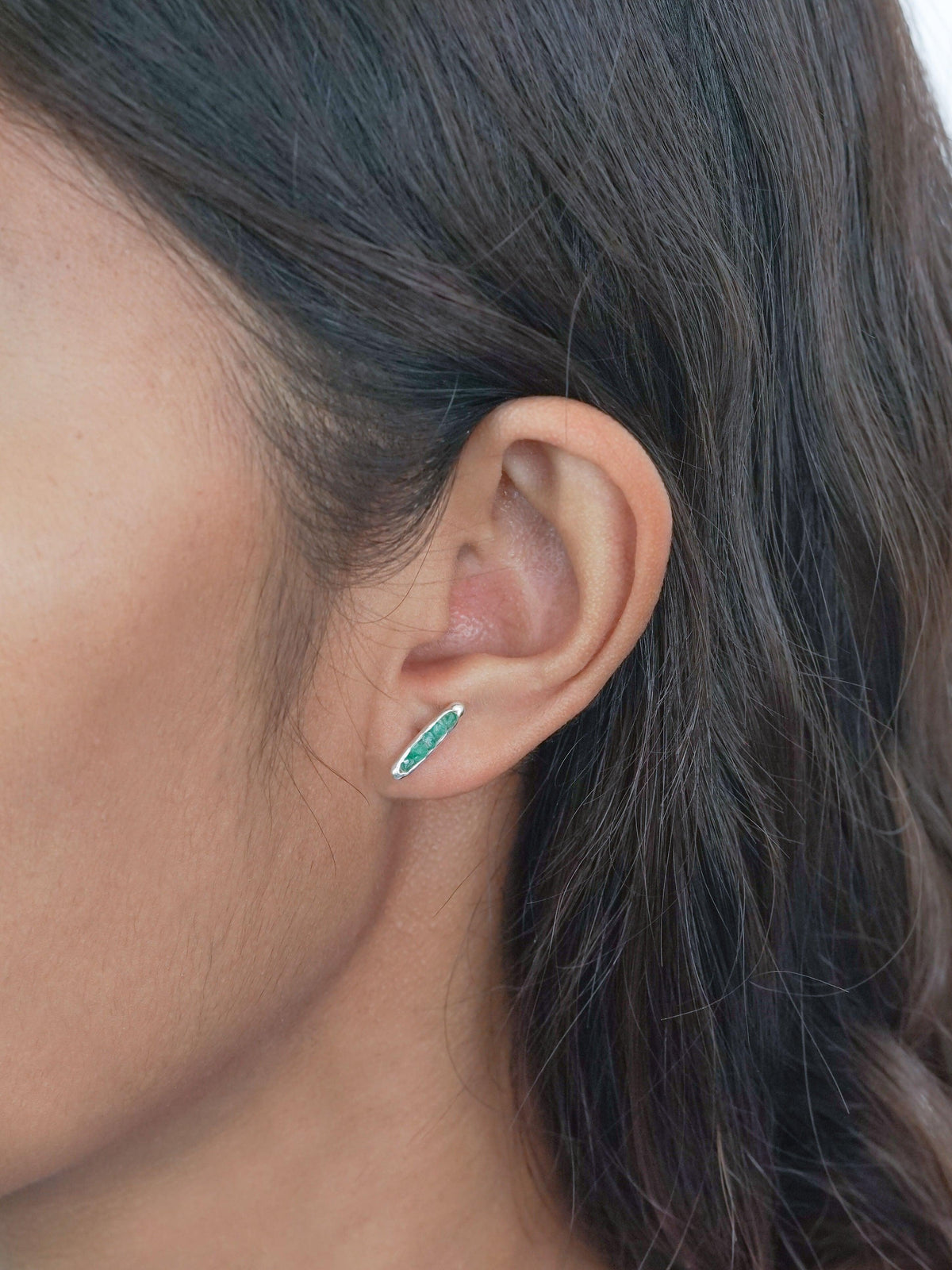 Rough Emerald Stud Earrings with Hidden Gems in recycled sterling silver