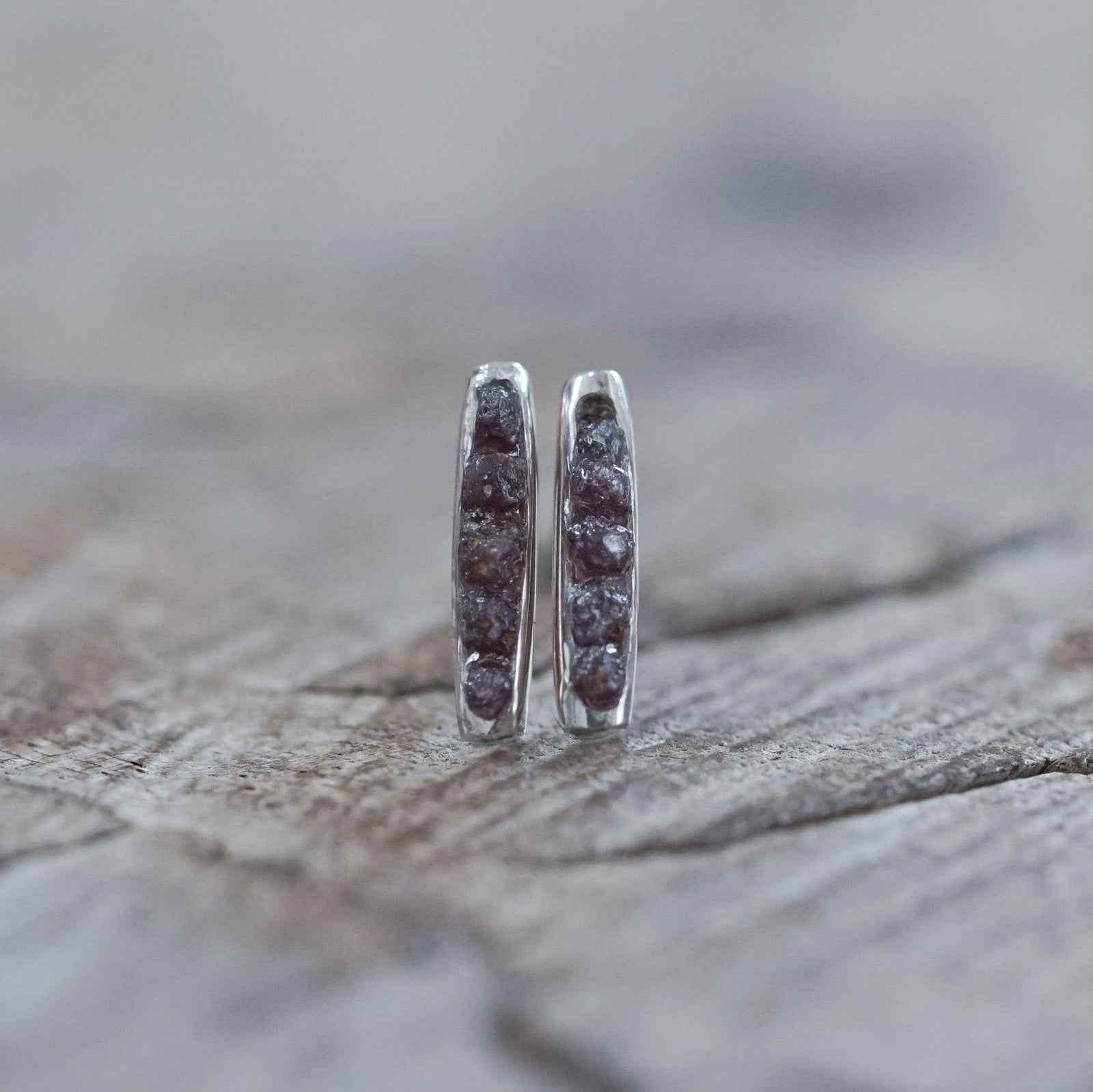 Rough Garnet Earrings with Hidden Gems in sterling silver