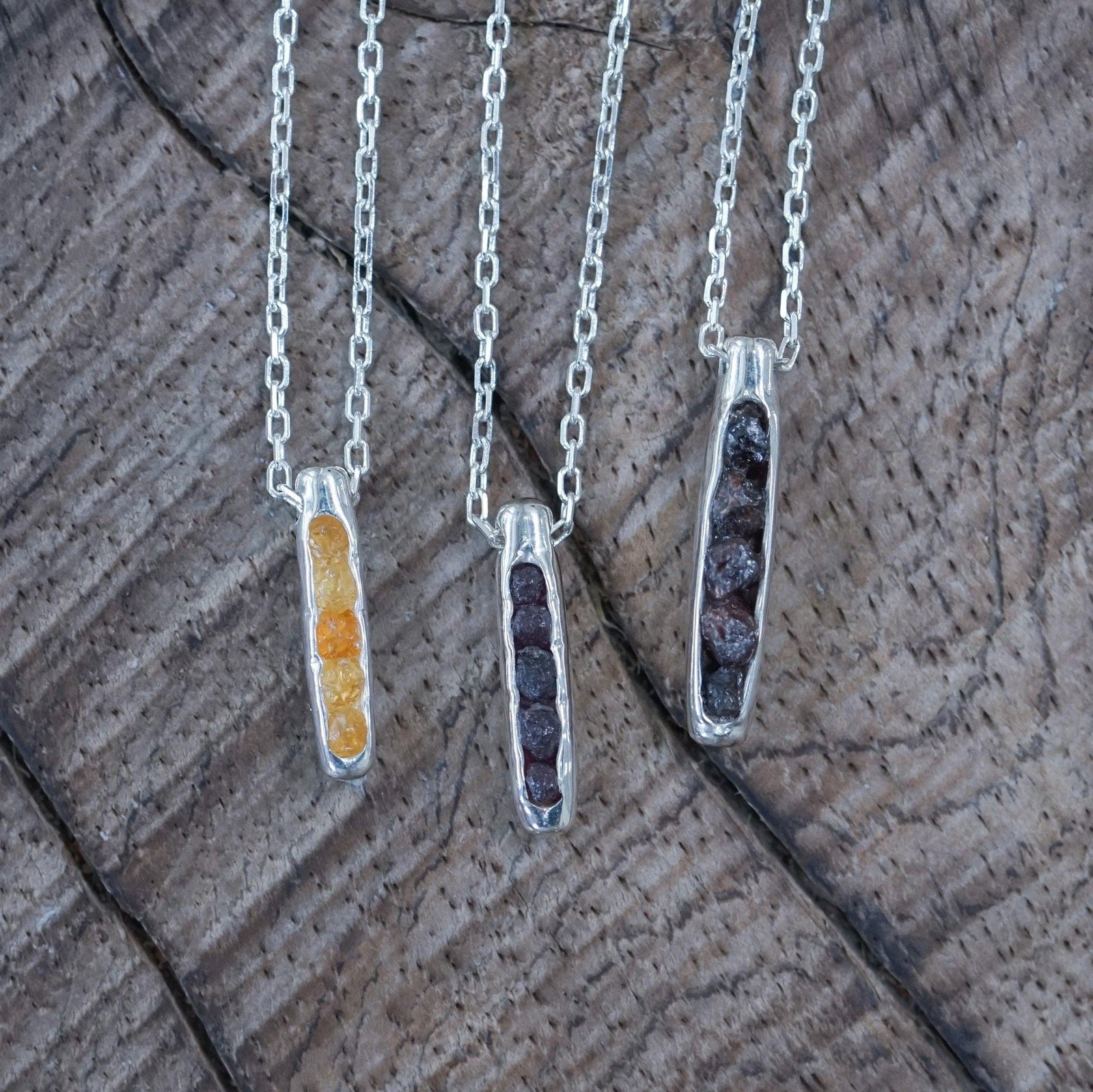 Rough Garnet Necklace with Hidden Gems in sterling silver