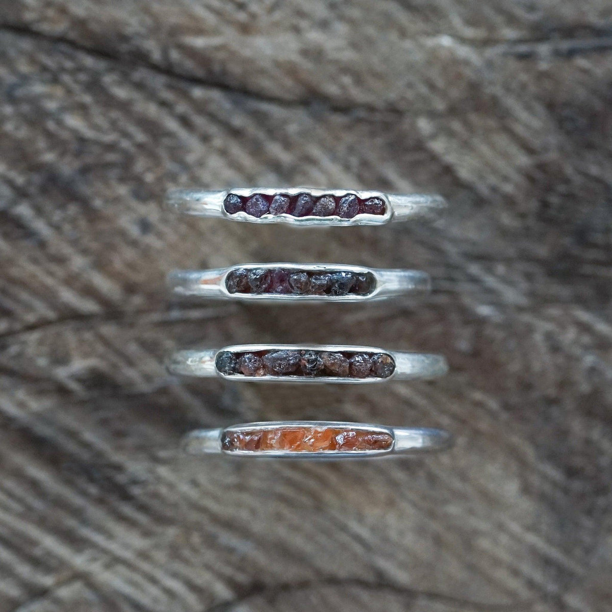 Rough Garnet Ring with Hidden Gems in recycled sterling silver