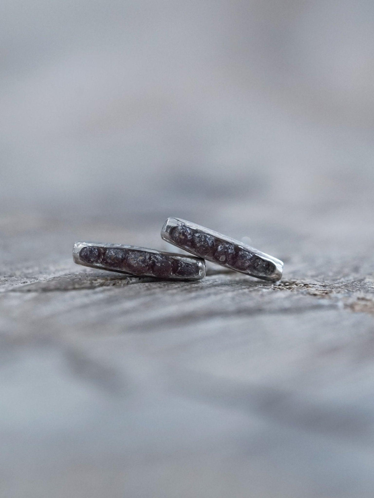 Rough Garnet Stud Earrings with Hidden Gems in recycled sterling silver
