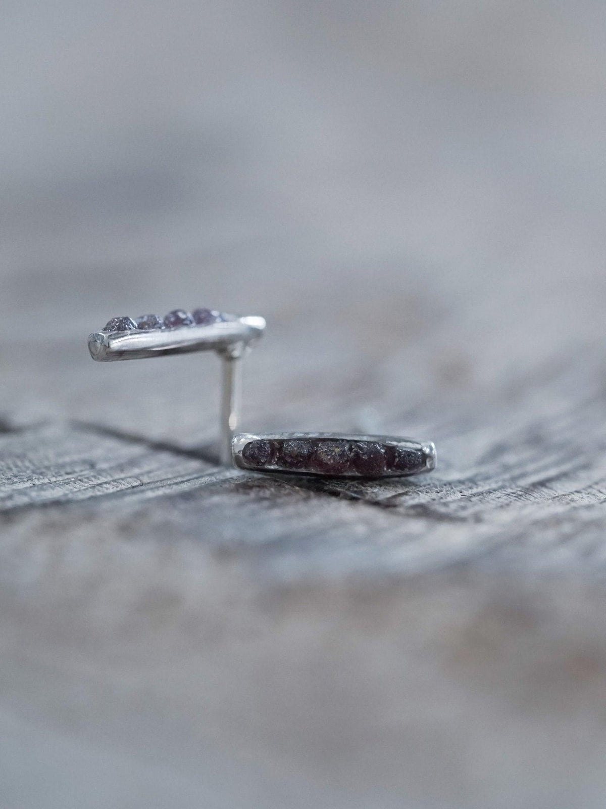 Rough Garnet Stud Earrings with Hidden Gems in sterling silver