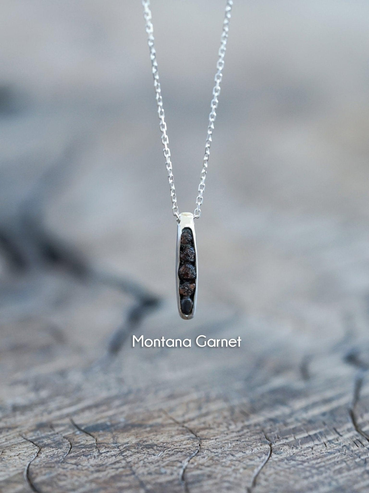 Rough Montana Garnet Necklace with Hidden Gems in recycled sterling silver
