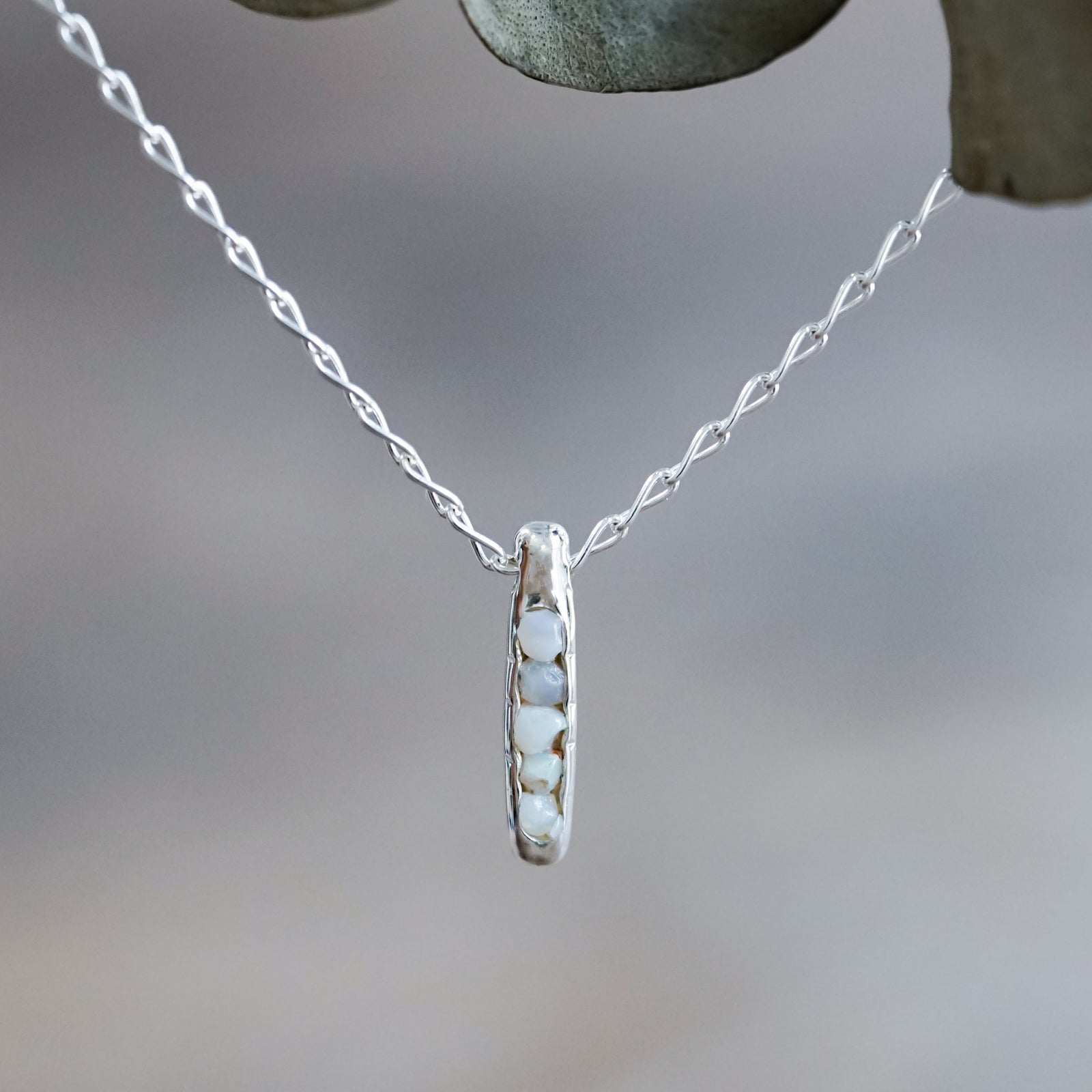 Rough Opal Necklace with Hidden Gems in sterling silver
