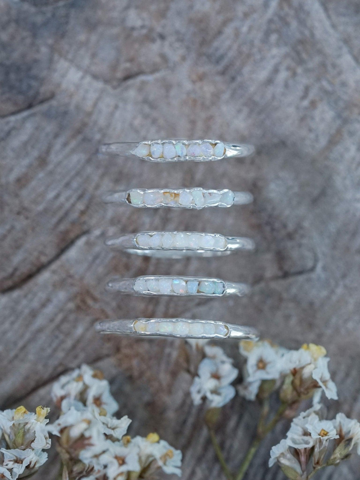 Rough Opal Rings with Hidden Gems in recycled sterling silver