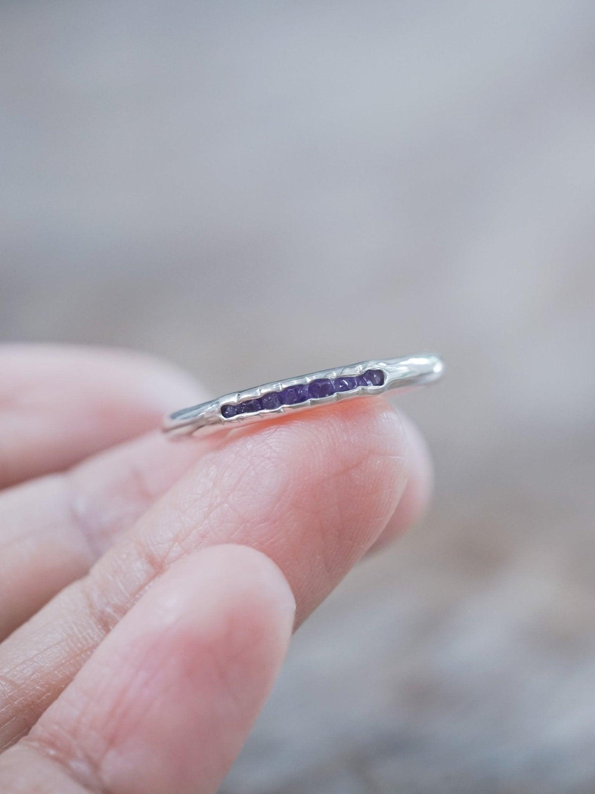 Rough Purple Amethyst Ring with Hidden Gems in recycled sterling silver