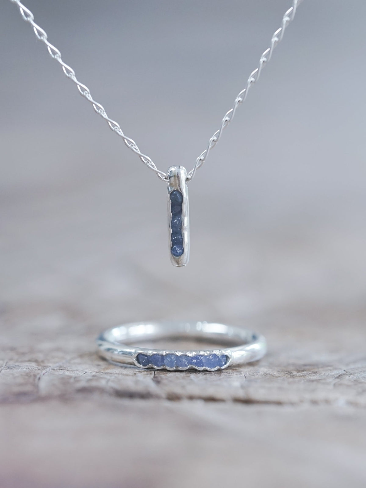 Rough Tanzanite Necklace and Ring with Hidden Gems in sterling silver