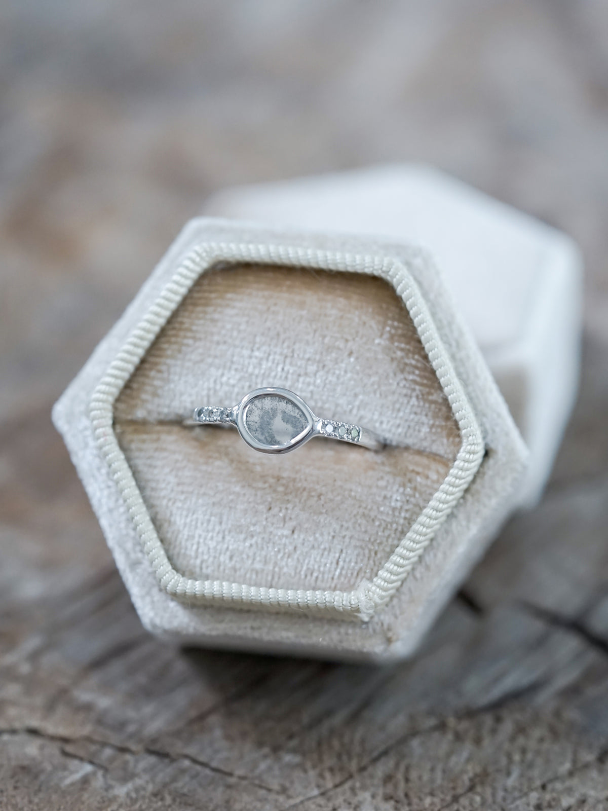 Salt and Pepper Diamond Slice Ring in White Gold - Gardens of the Sun | Ethical Jewelry