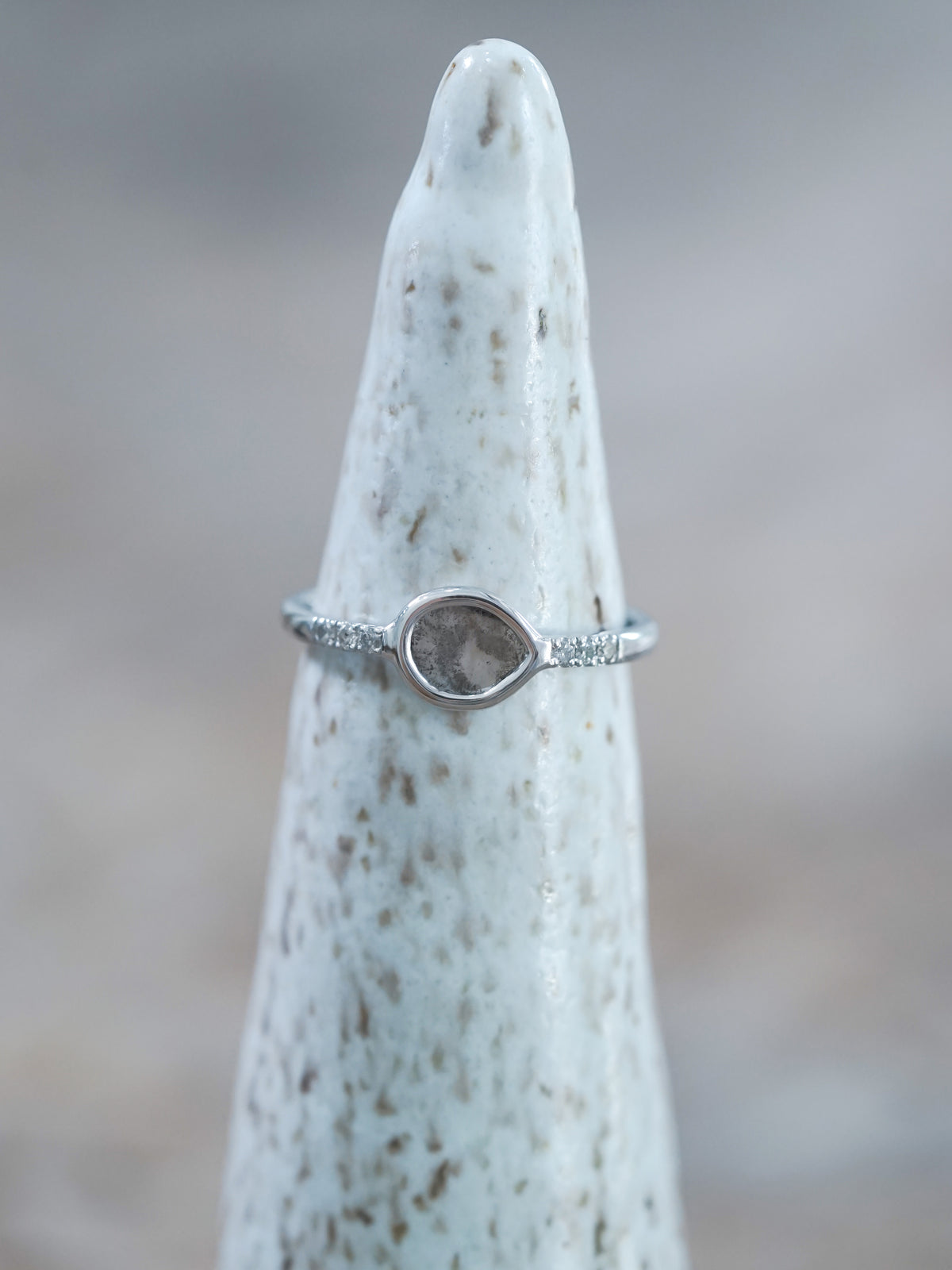 Salt and Pepper Diamond Slice Ring in White Gold - Gardens of the Sun | Ethical Jewelry