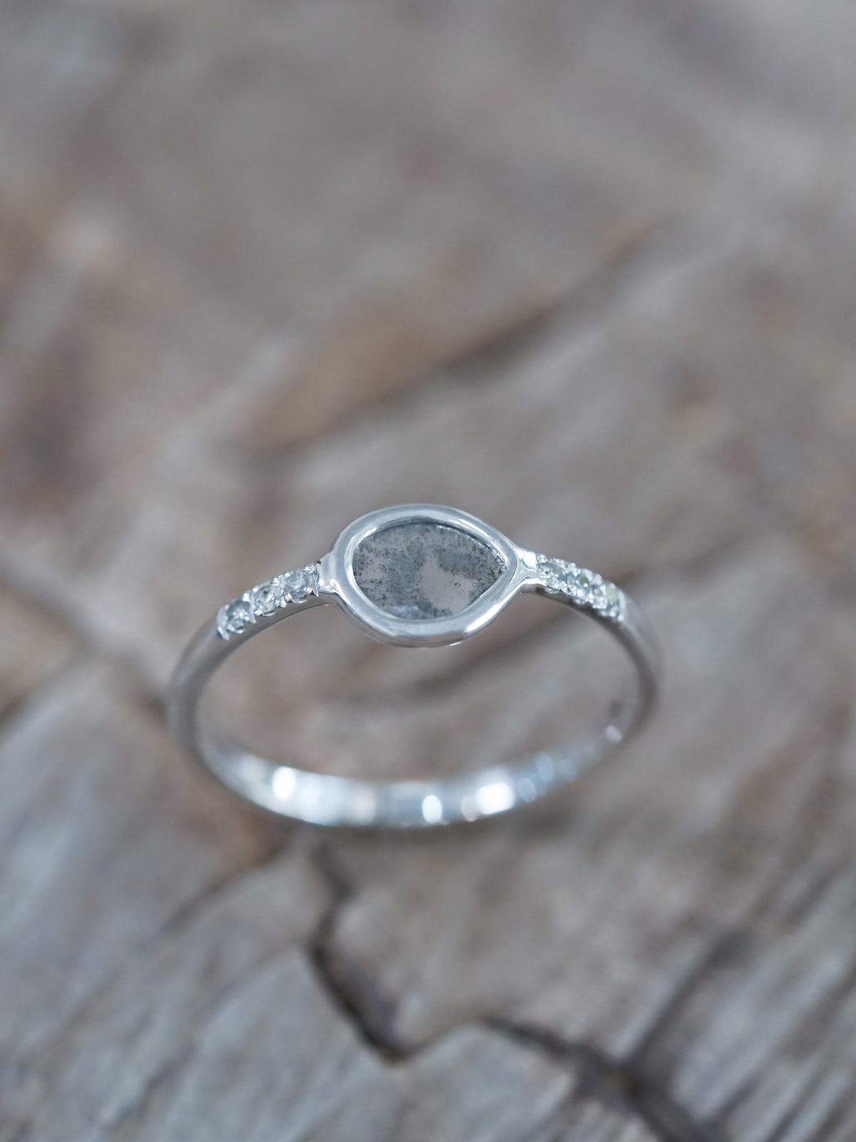 Salt and Pepper Diamond Slice Ring in White Gold - Gardens of the Sun | Ethical Jewelry