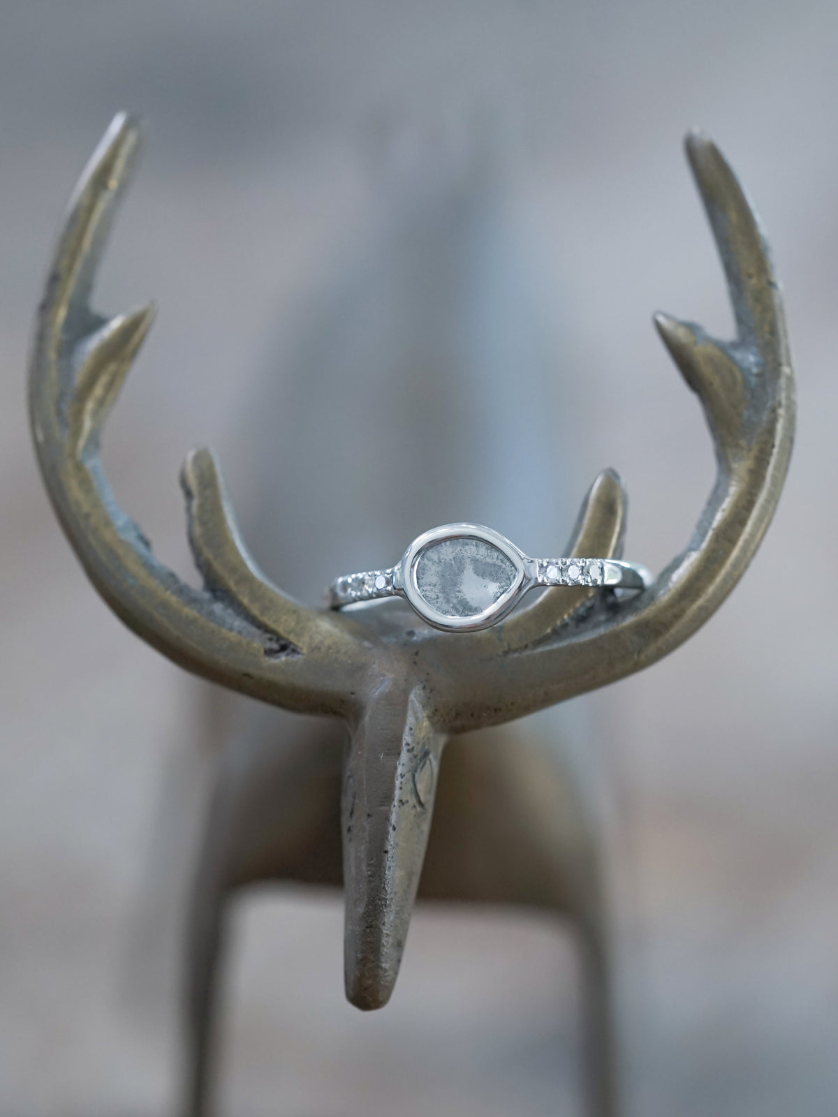 Salt and Pepper Diamond Slice Ring in White Gold - Gardens of the Sun | Ethical Jewelry