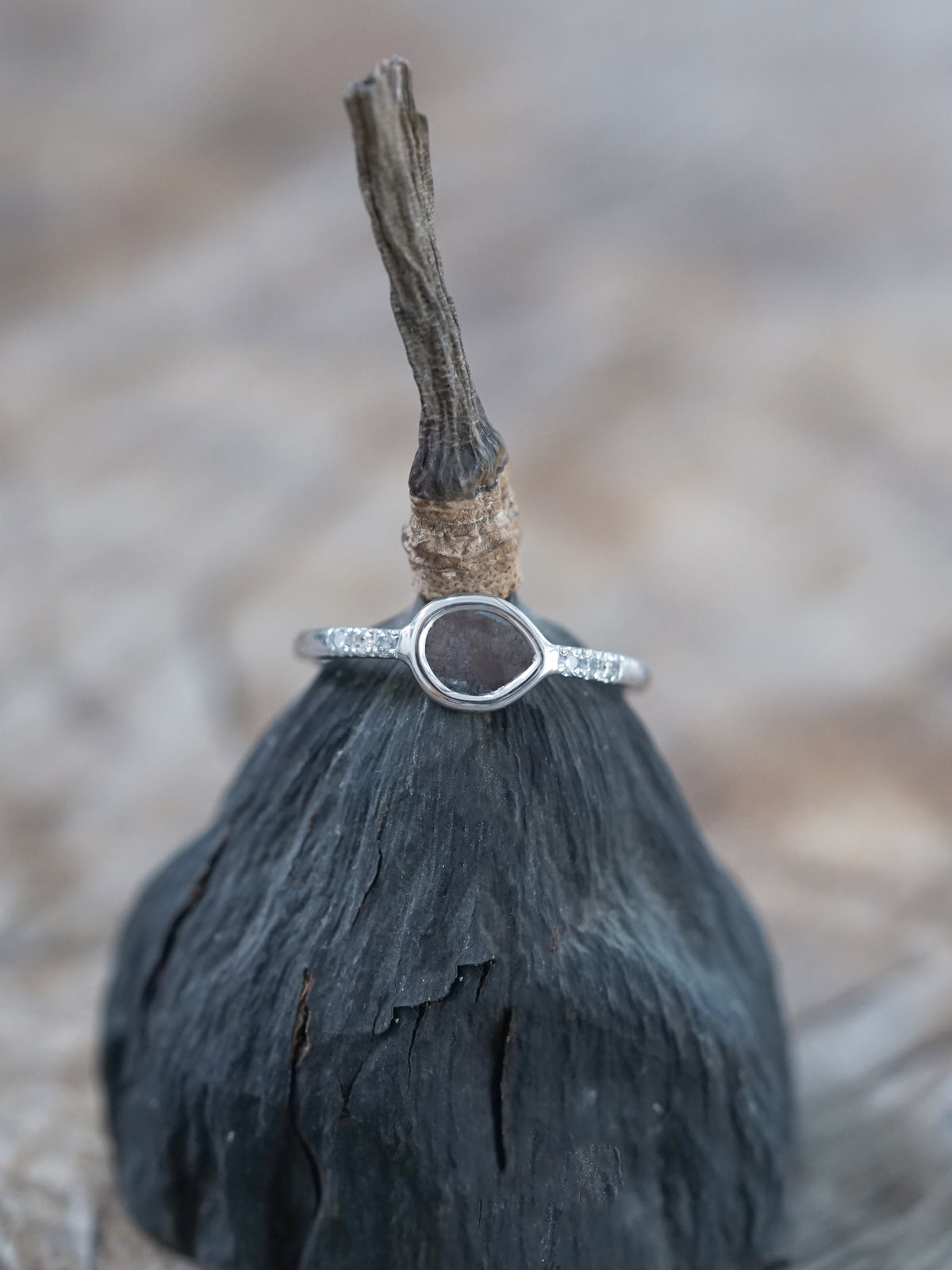 Salt and Pepper Diamond Slice Ring in White Gold - Gardens of the Sun | Ethical Jewelry