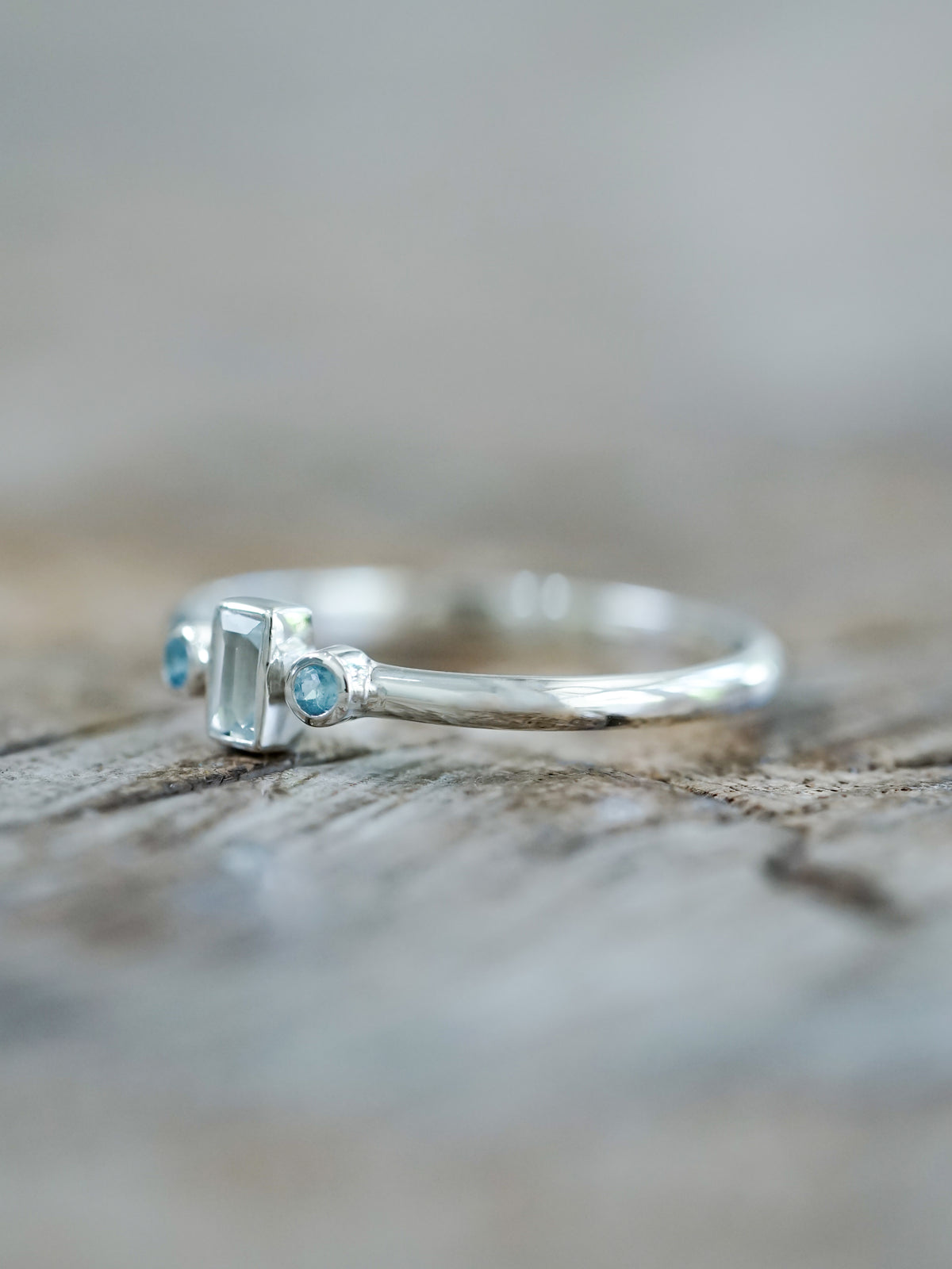 Three Stone Aquamarine Ring - Gardens of the Sun | Ethical Jewelry