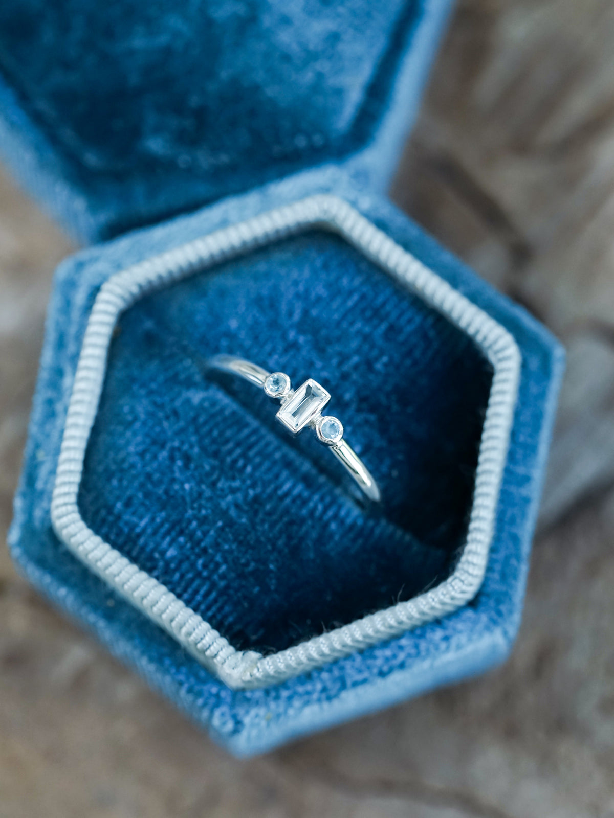 Three Stone Aquamarine Ring - Gardens of the Sun | Ethical Jewelry