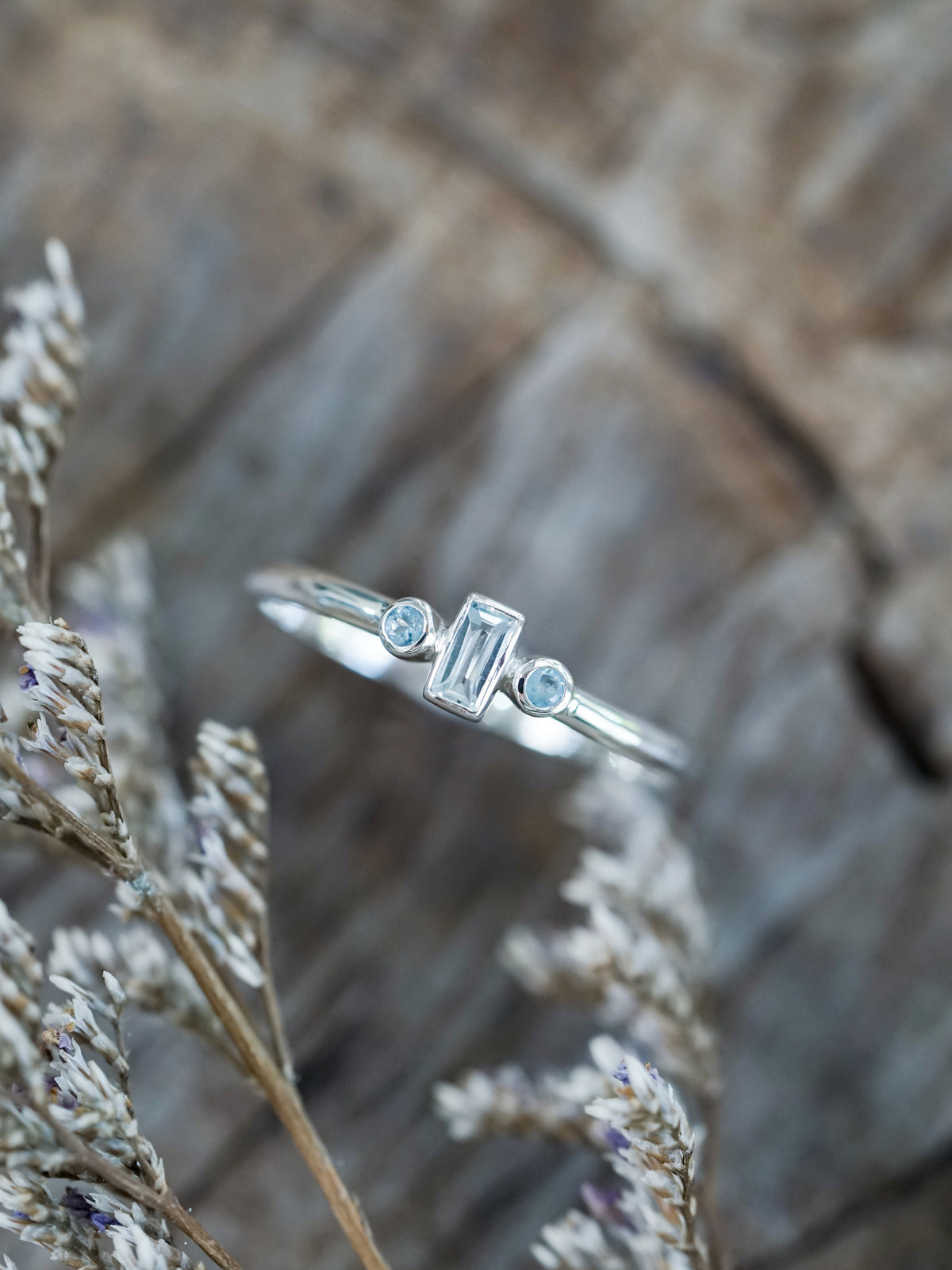 Three Stone Aquamarine Ring - Gardens of the Sun | Ethical Jewelry
