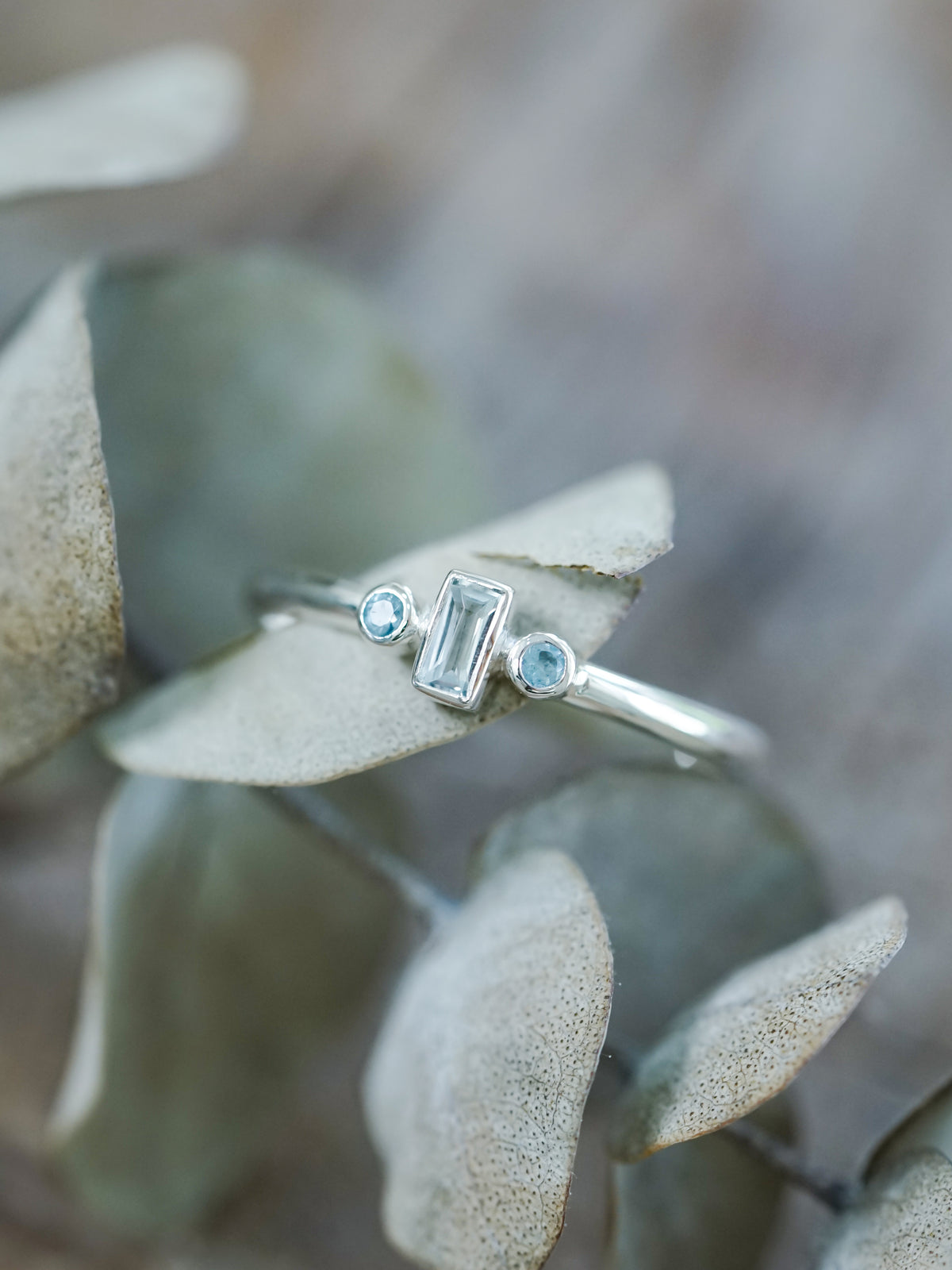 Three Stone Aquamarine Ring - Gardens of the Sun | Ethical Jewelry