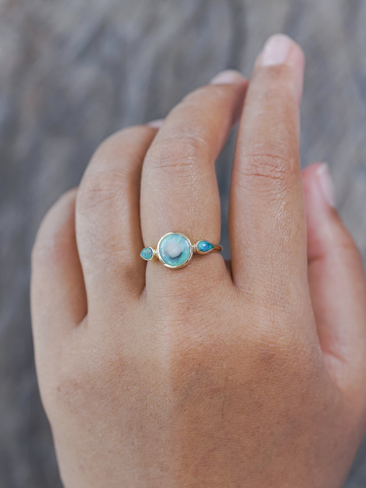 Three Stone Opal Ring in Ethical Gold - Gardens of the Sun | Ethical Jewelry