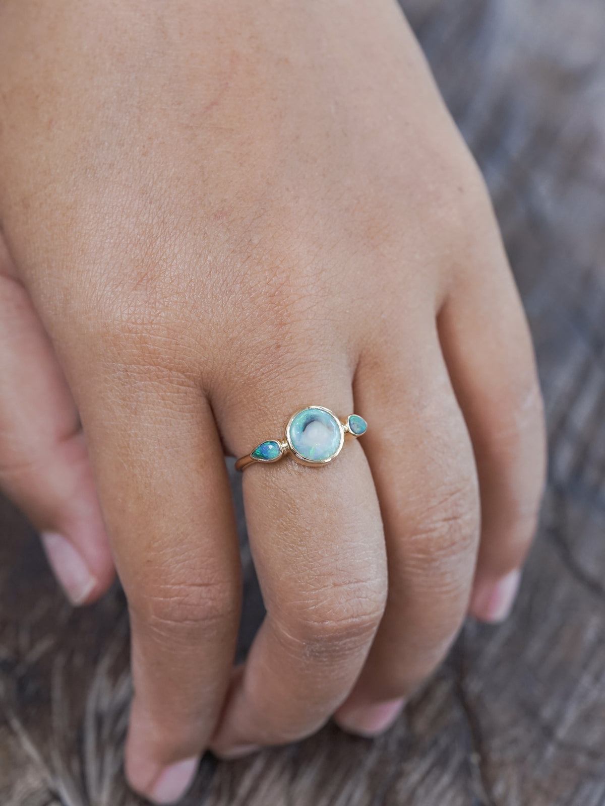 Three Stone Opal Ring in Ethical Gold - Gardens of the Sun | Ethical Jewelry
