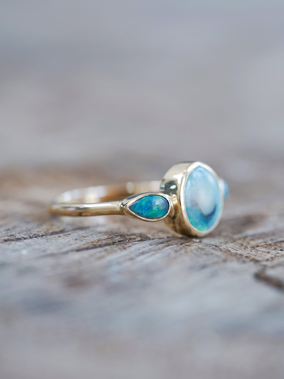Three Stone Opal Ring in Ethical Gold - Gardens of the Sun | Ethical Jewelry