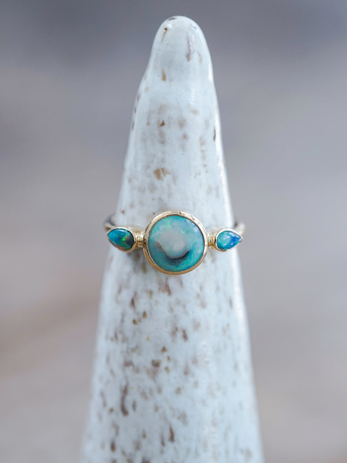 Three Stone Opal Ring in Ethical Gold - Gardens of the Sun | Ethical Jewelry