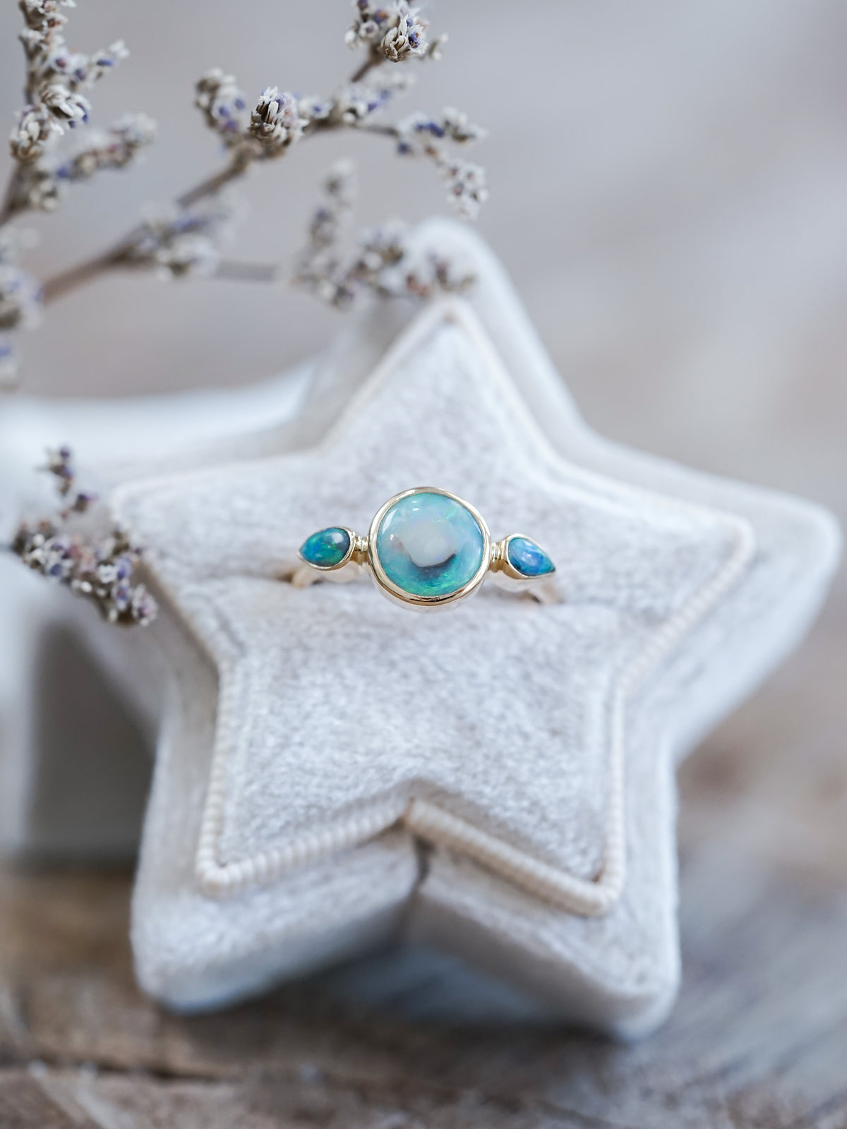 Three Stone Opal Ring in Ethical Gold - Gardens of the Sun | Ethical Jewelry