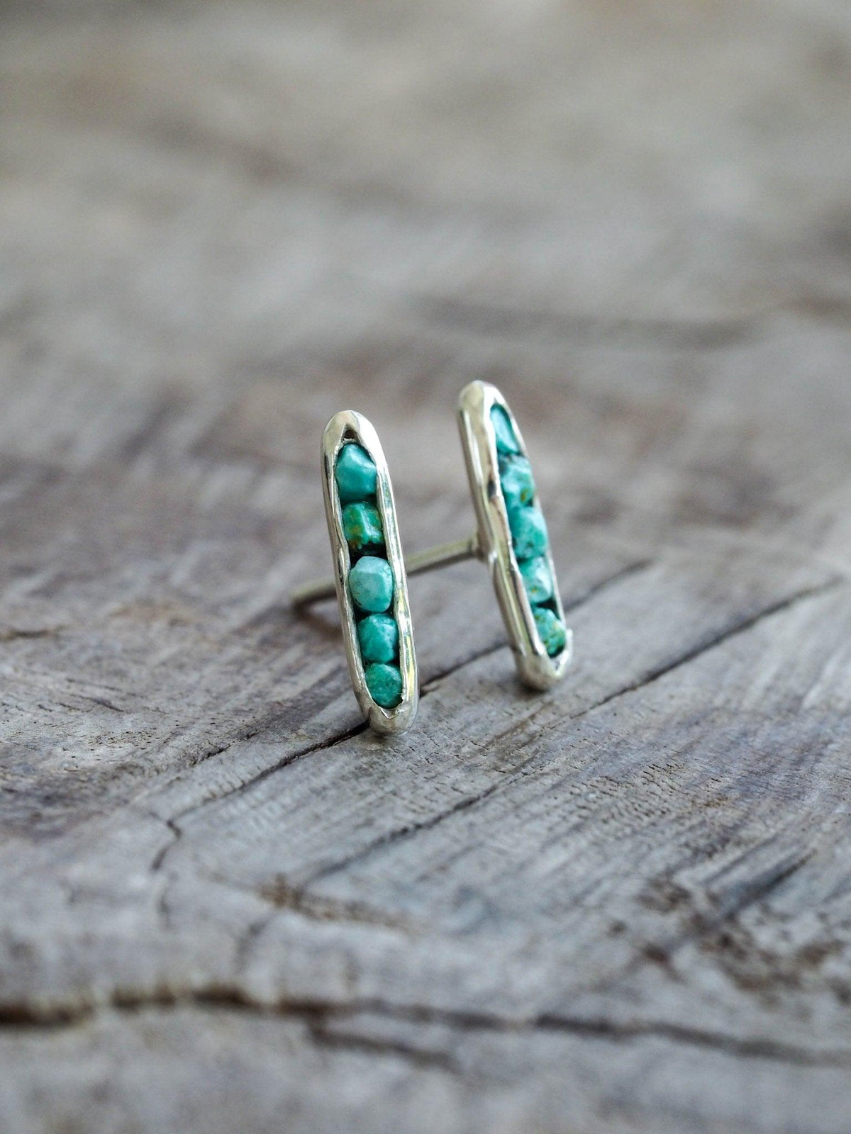 Turquoise Stud Earrings with Hidden Gems in recycled sterling silver