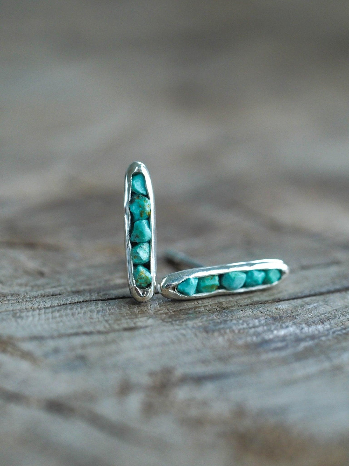 Turquoise Stud Earrings with Hidden Gems in sterling silver